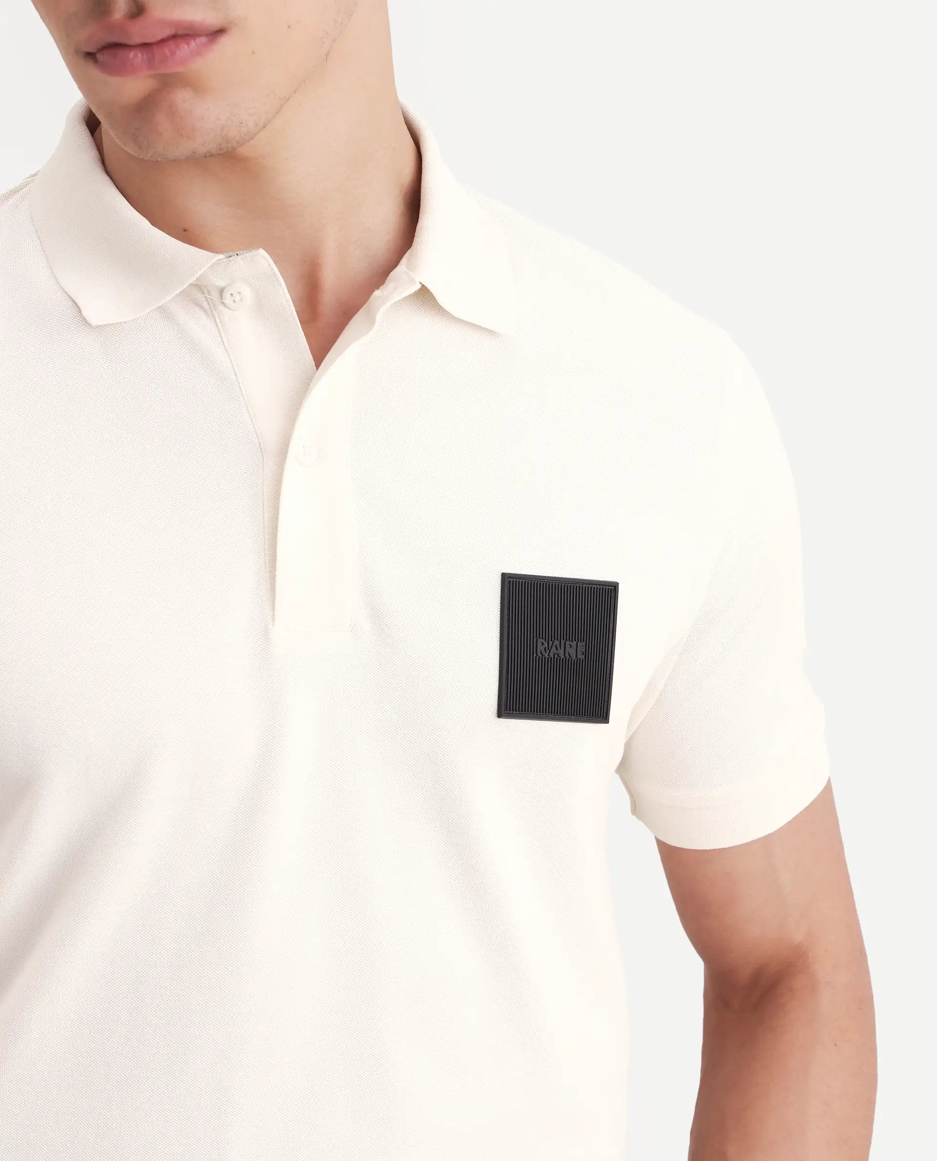 Rare Rabbit Men's Boro Off White Cotton Blend Fabric Half Sleeve Spread Collar Regular Fit Plain Polo