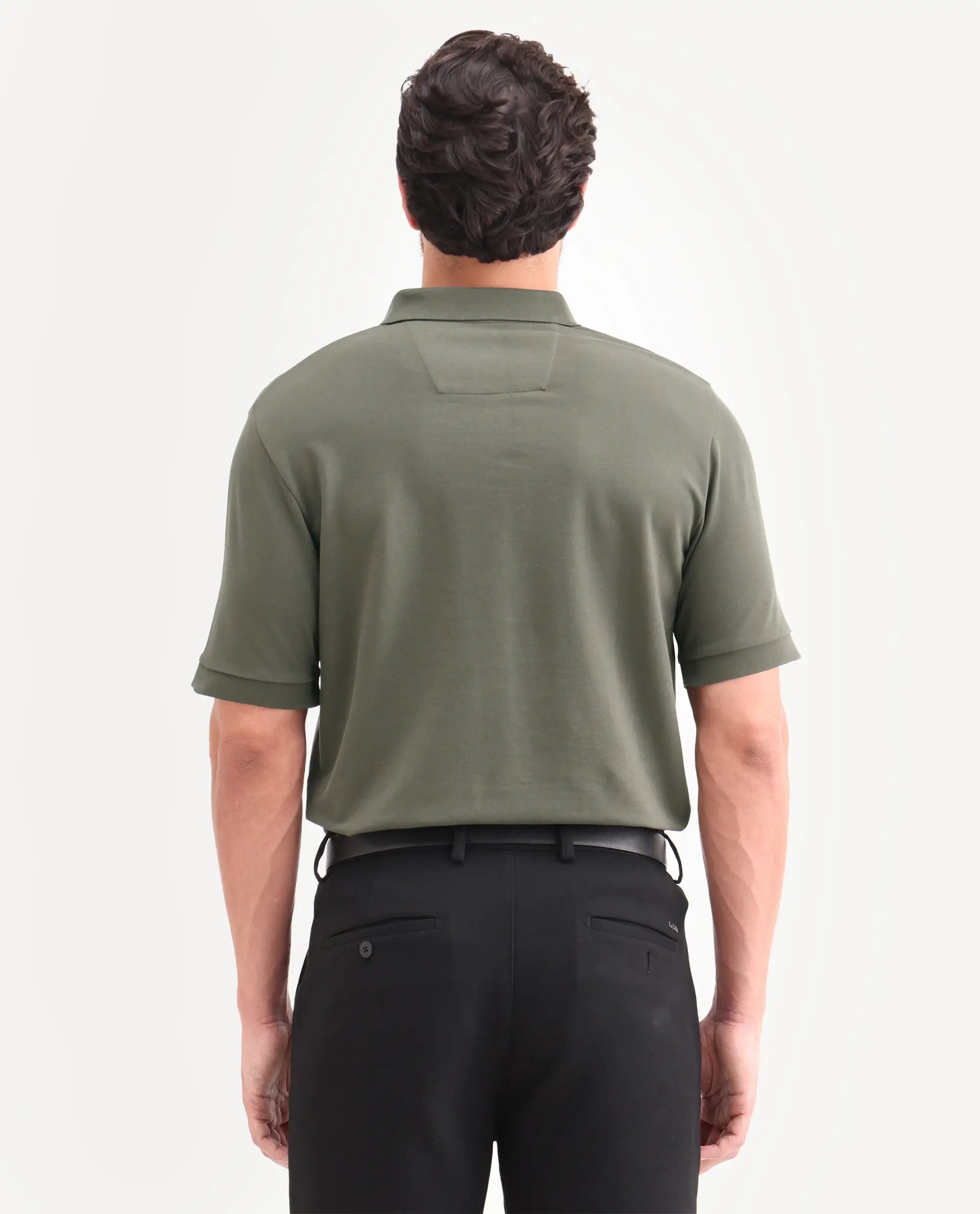 Rare Rabbit Men's Boro Dusky Olive Cotton Blend Fabric Half Sleeve Spread Collar Regular Fit Plain Polo