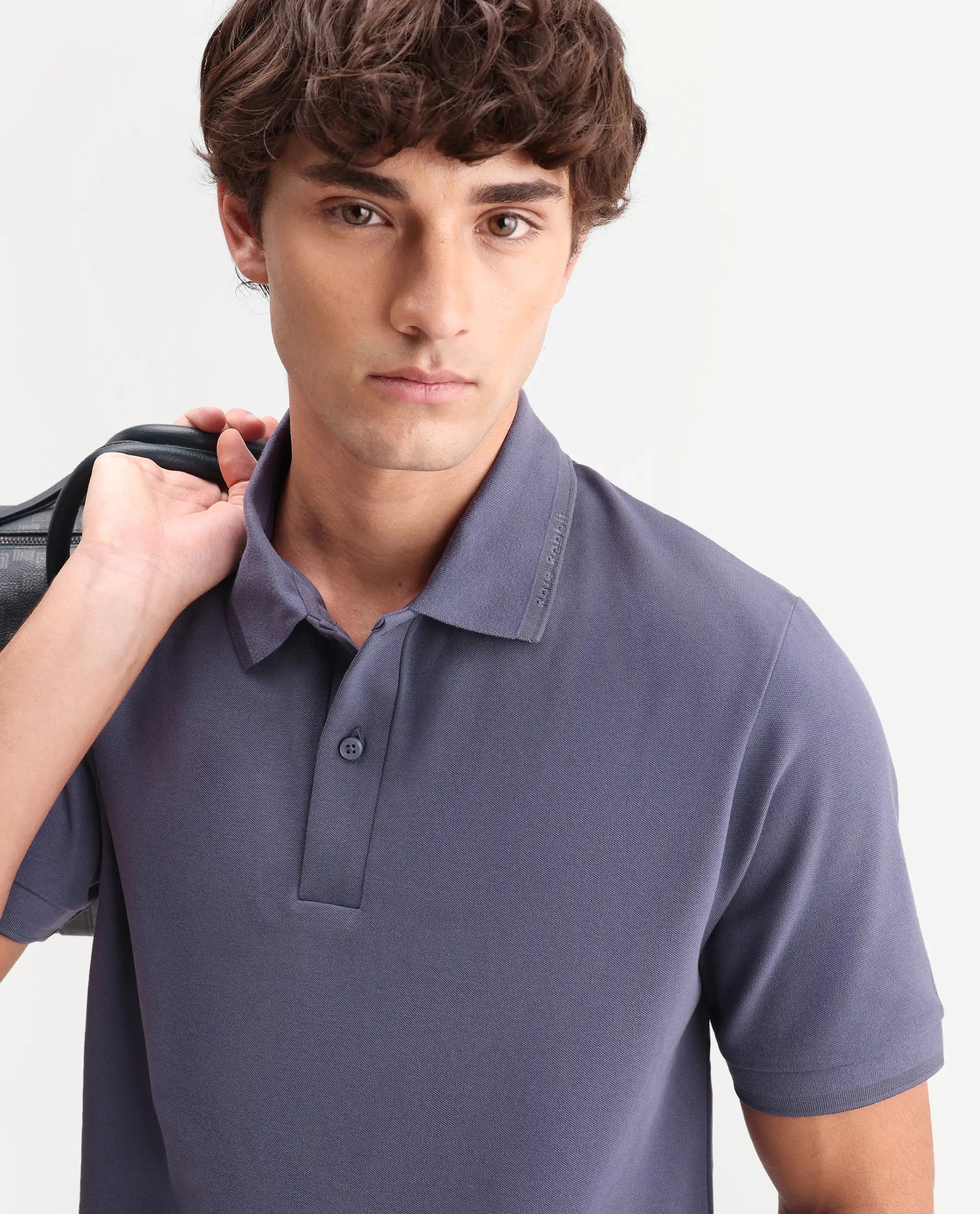Rare Rabbit Men's Clak Dark Purple Cotton Blend Fabric Half Sleeve Spread Collar Regular Fit Plain Polo