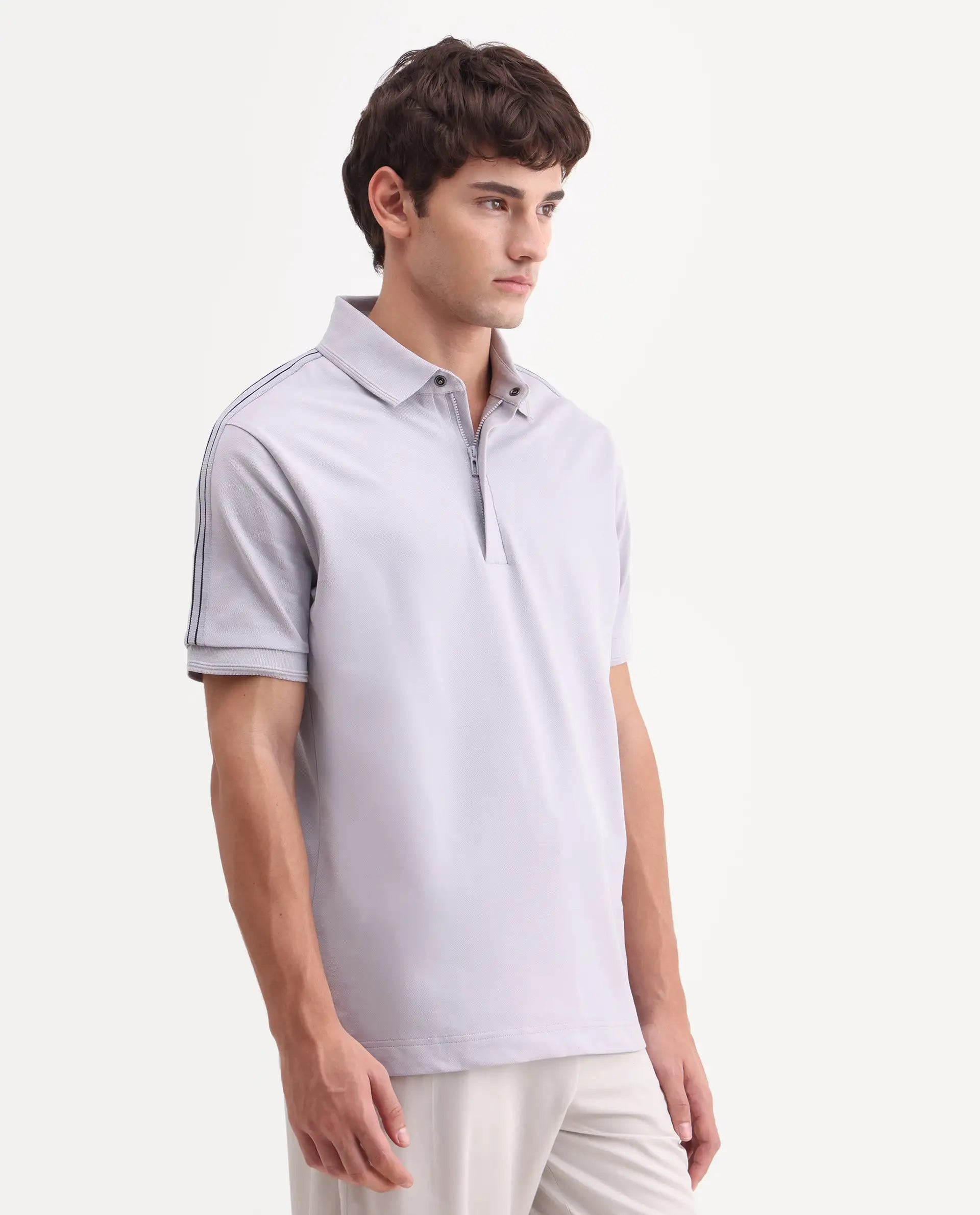 Rare Rabbit Men's Cron-S26 Pastel Purple Cotton Blend Fabric Half Sleeve Spread Collar Regular Fit Plain Polo
