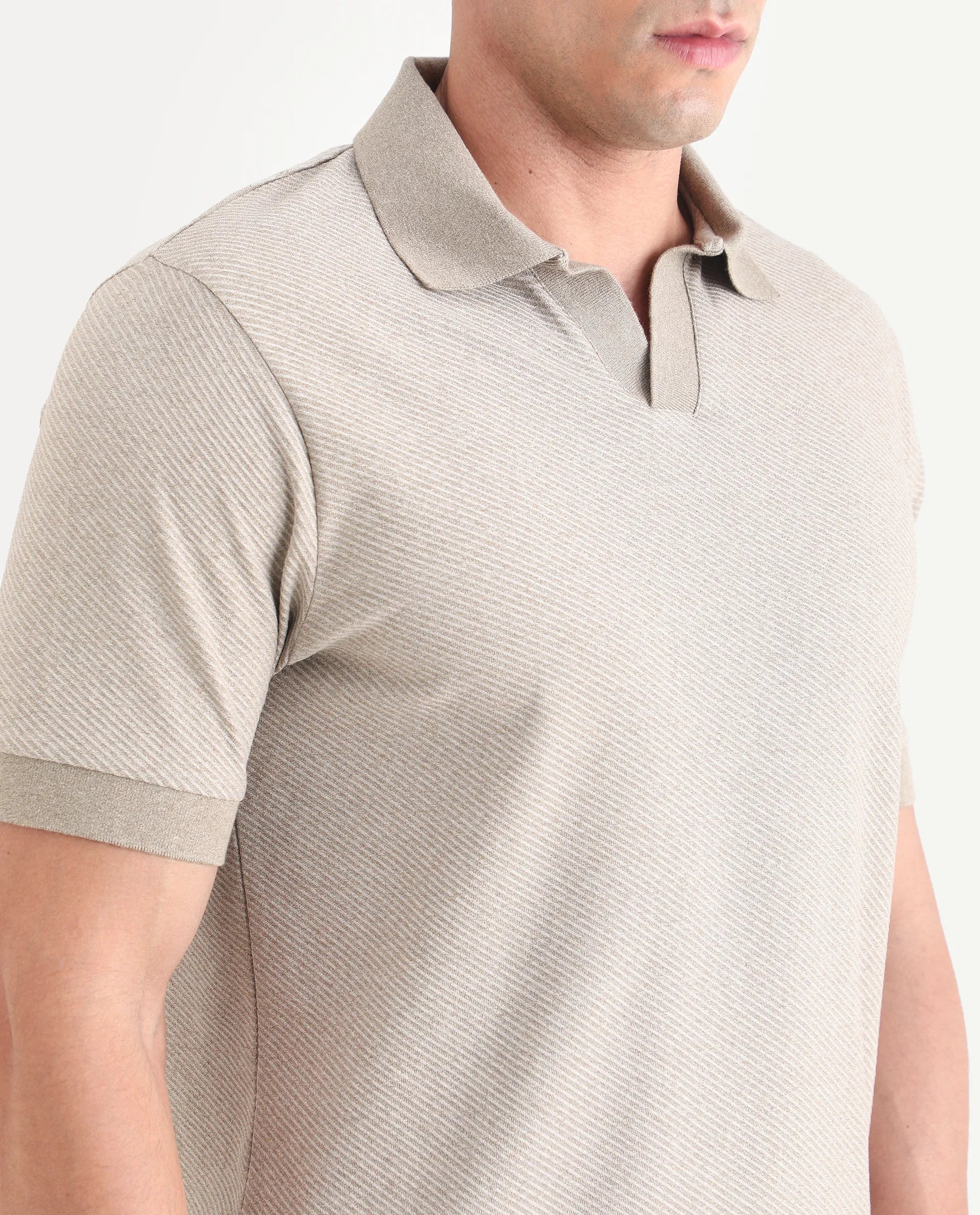 Rare Rabbit Men's Digi Beige Cotton Blend Fabric Half Sleeve Johnny Collar Regular Fit Plain Polo