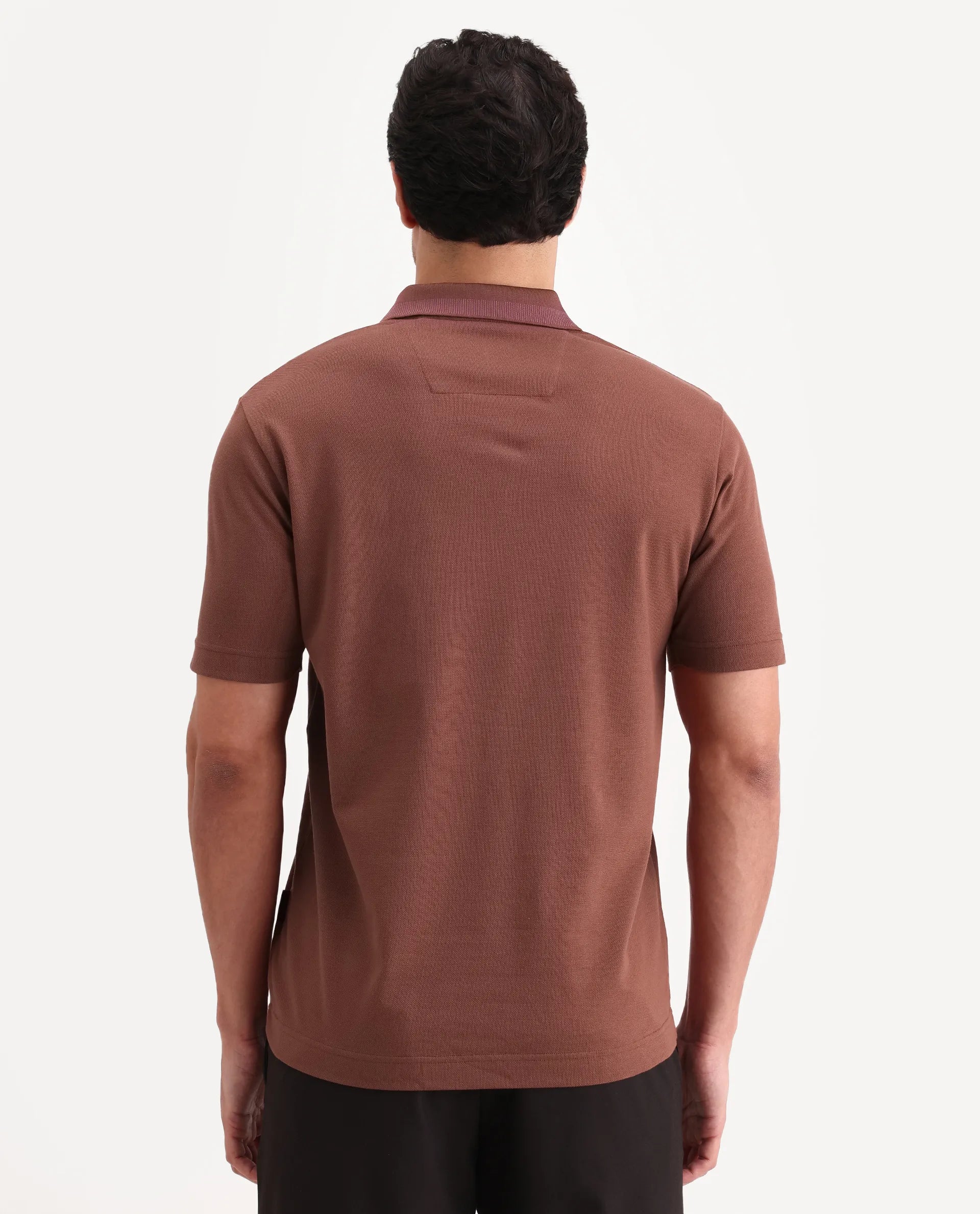 Rare Rabbit Men's Flint Rust Cotton Fabric Half Sleeve Spread Collar Regular Fit Plain Polo