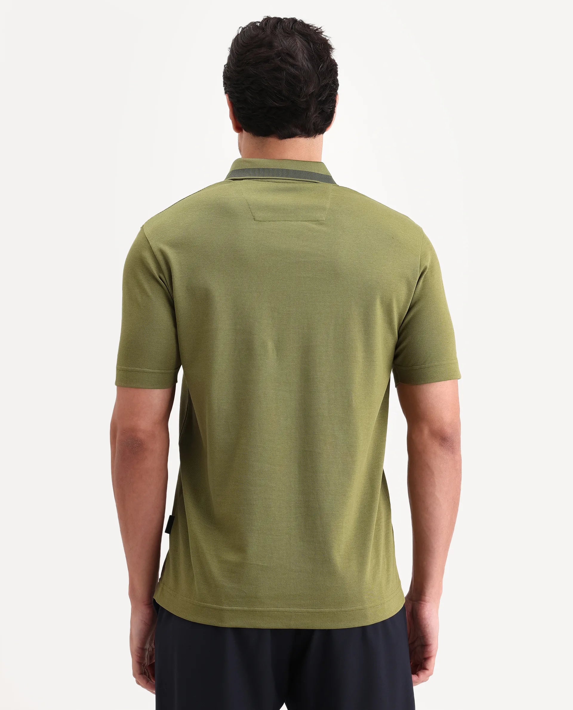Rare Rabbit Men's Flint Olive Cotton Fabric Half Sleeve Spread Collar Regular Fit Plain Polo