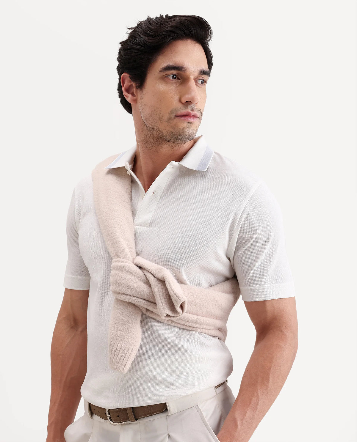 Rare Rabbit Men's Flint White Cotton Fabric Half Sleeve Spread Collar Regular Fit Plain Polo