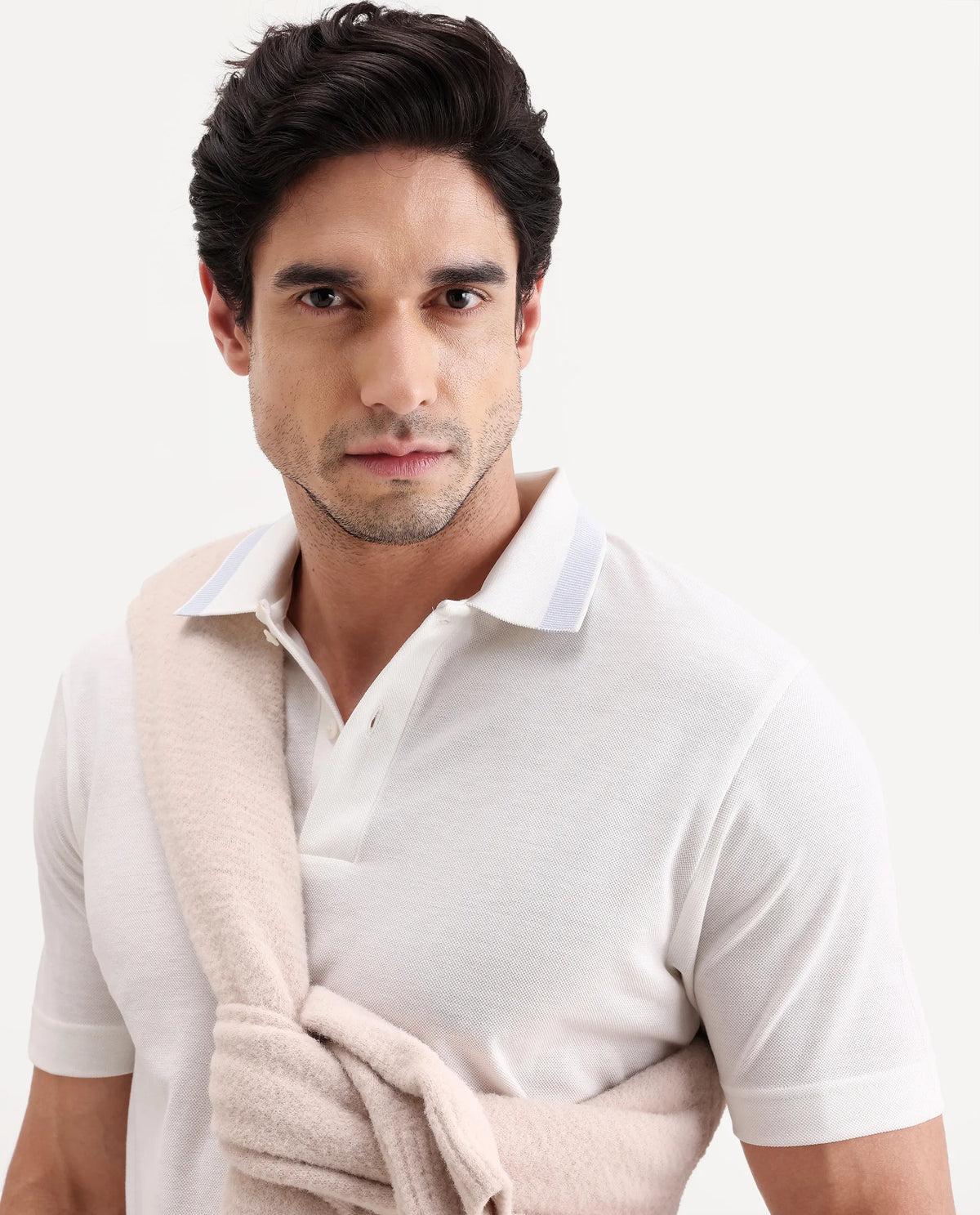 Rare Rabbit Men's Flint White Cotton Fabric Half Sleeve Spread Collar Regular Fit Plain Polo