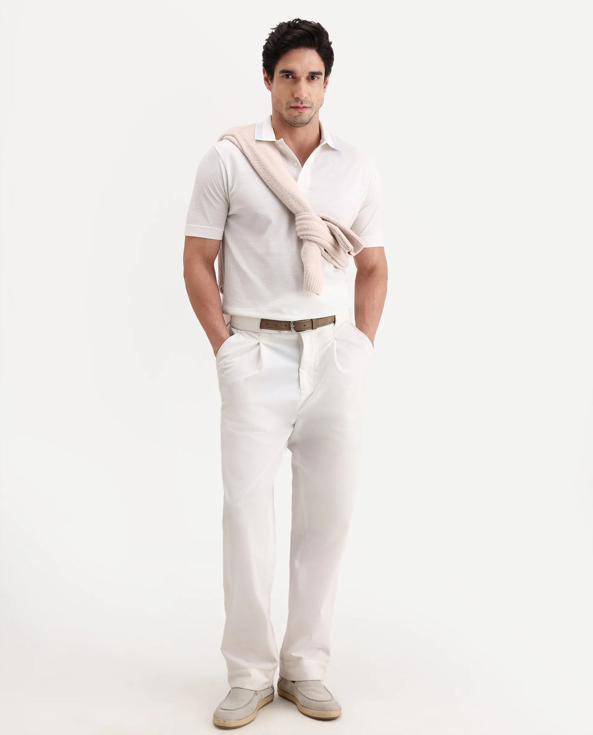 Rare Rabbit Men's Flint White Cotton Fabric Half Sleeve Spread Collar Regular Fit Plain Polo