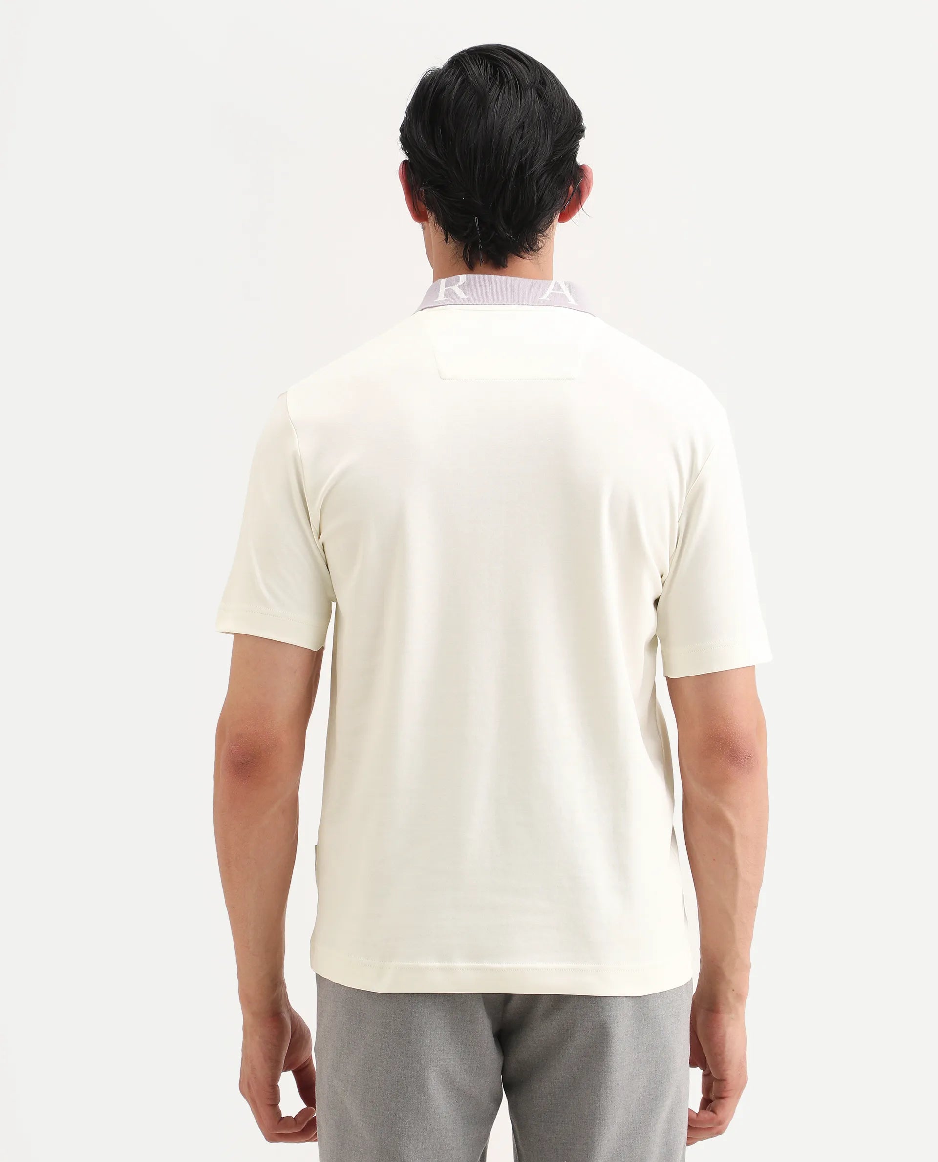 Rare Rabbit Men's Frow-S26 Off White Cotton Fabric Half Sleeve Spread Collar Regular Fit Plain Polo