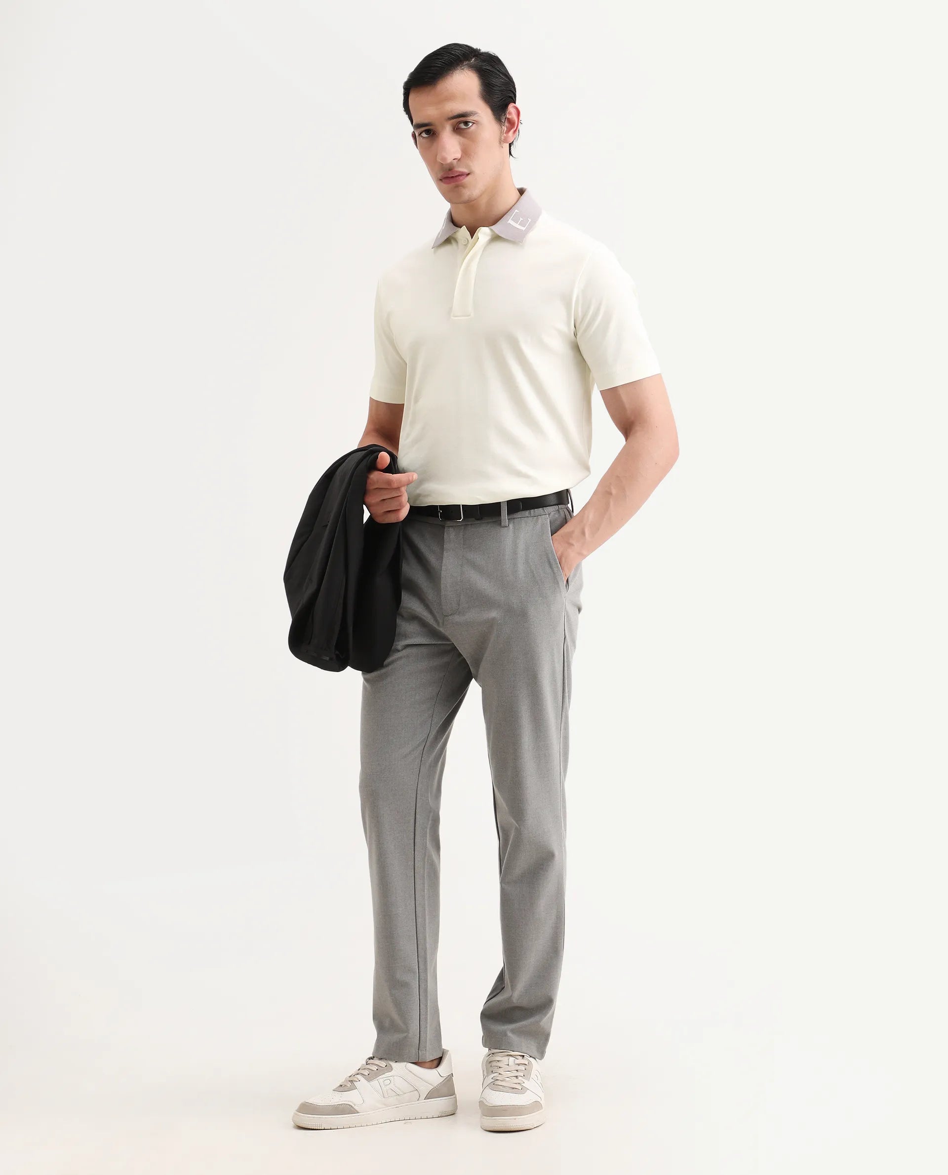 Rare Rabbit Men's Frow-S26 Off White Cotton Fabric Half Sleeve Spread Collar Regular Fit Plain Polo