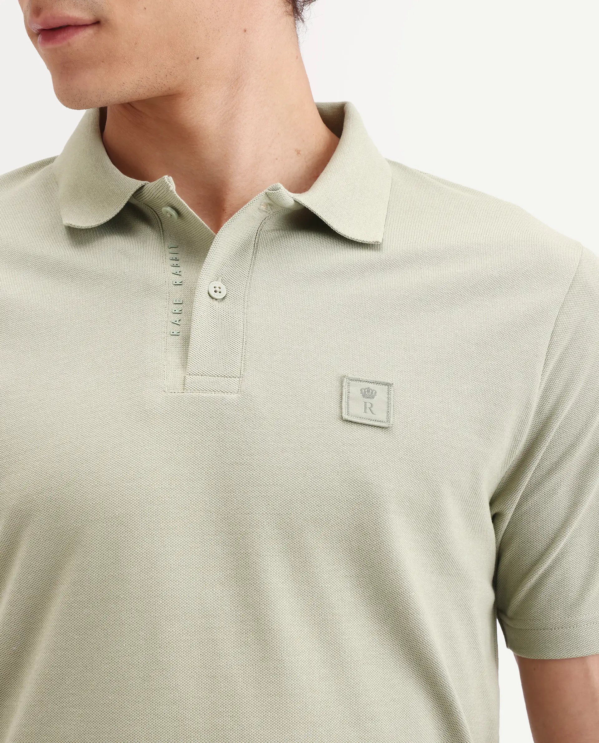 Rare Rabbit Men's Gamor Pastel Green Cotton Blend Fabric Half Sleeve Spread Collar Regular Fit Plain Polo