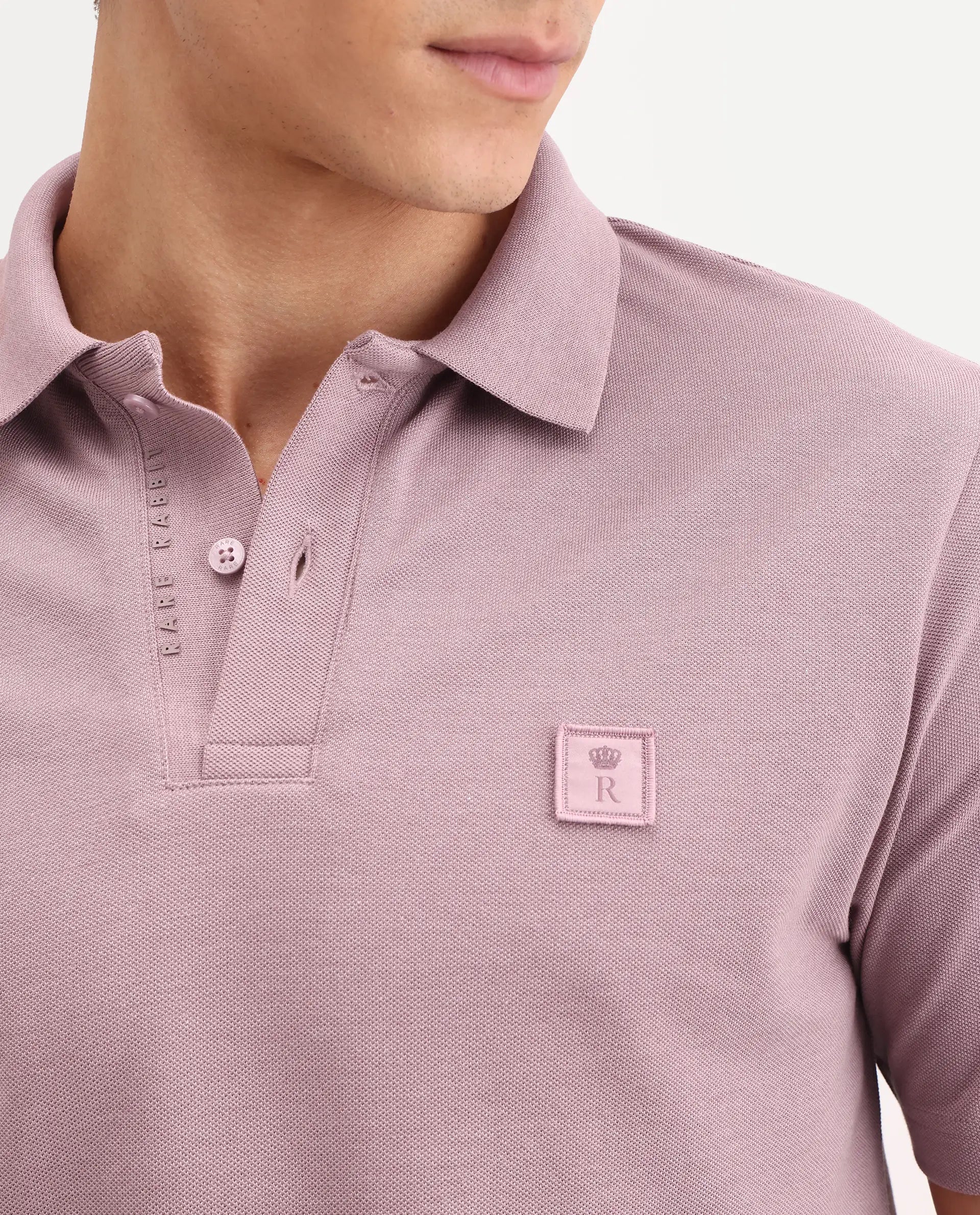 Rare Rabbit Men's Gamor Dusky Pink Cotton Blend Fabric Half Sleeve Spread Collar Regular Fit Plain Polo