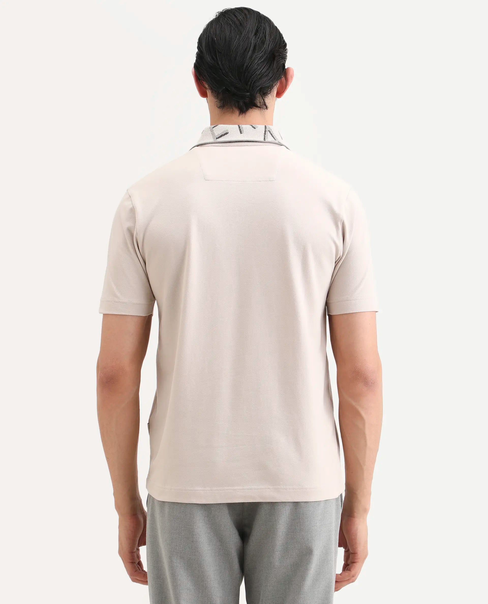 Rare Rabbit Men's Juke Dusky Beige Cotton Blend Fabric Half Sleeve Spread Collar Regular Fit Plain Polo