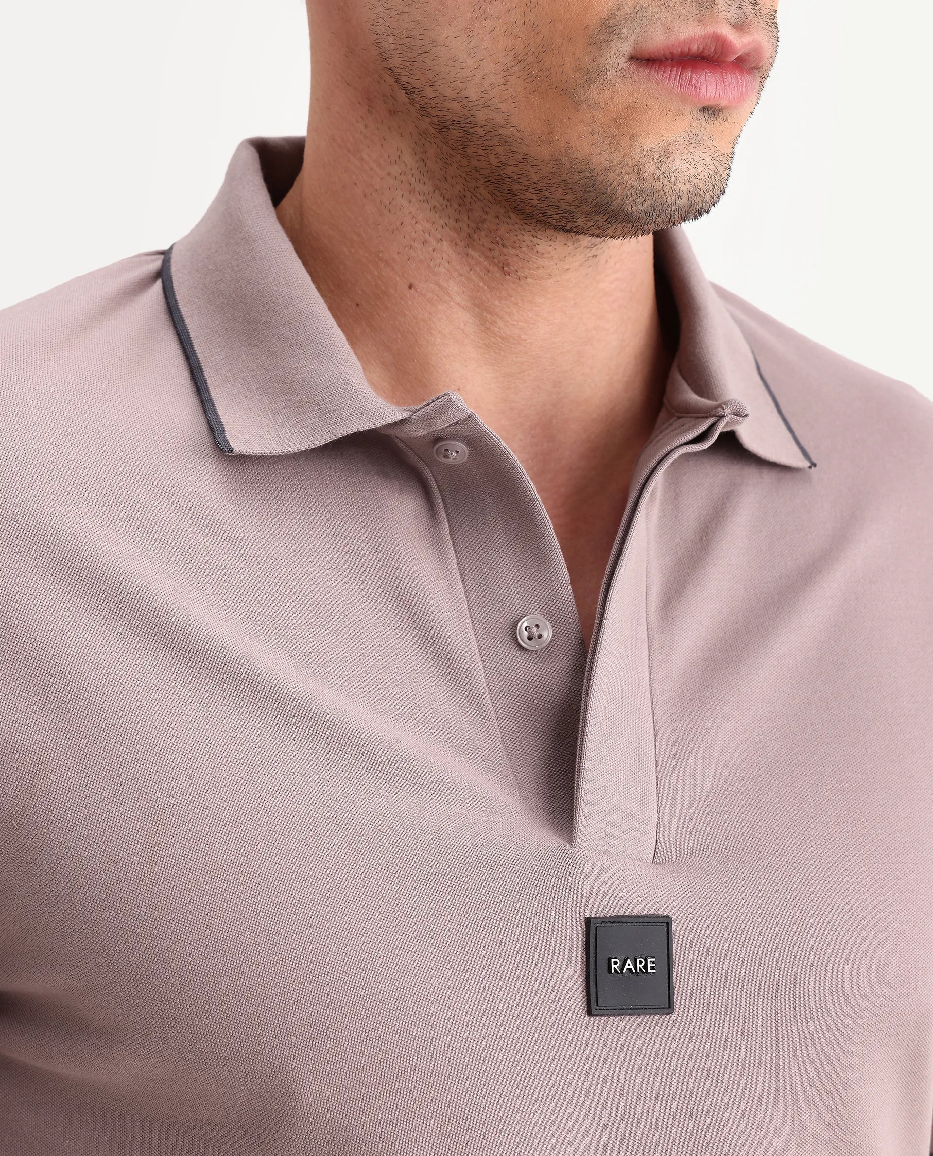 Rare Rabbit Men's Mak Dusky Pink Cotton Blend Fabric Half Sleeve Spread Collar Regular Fit Plain Polo