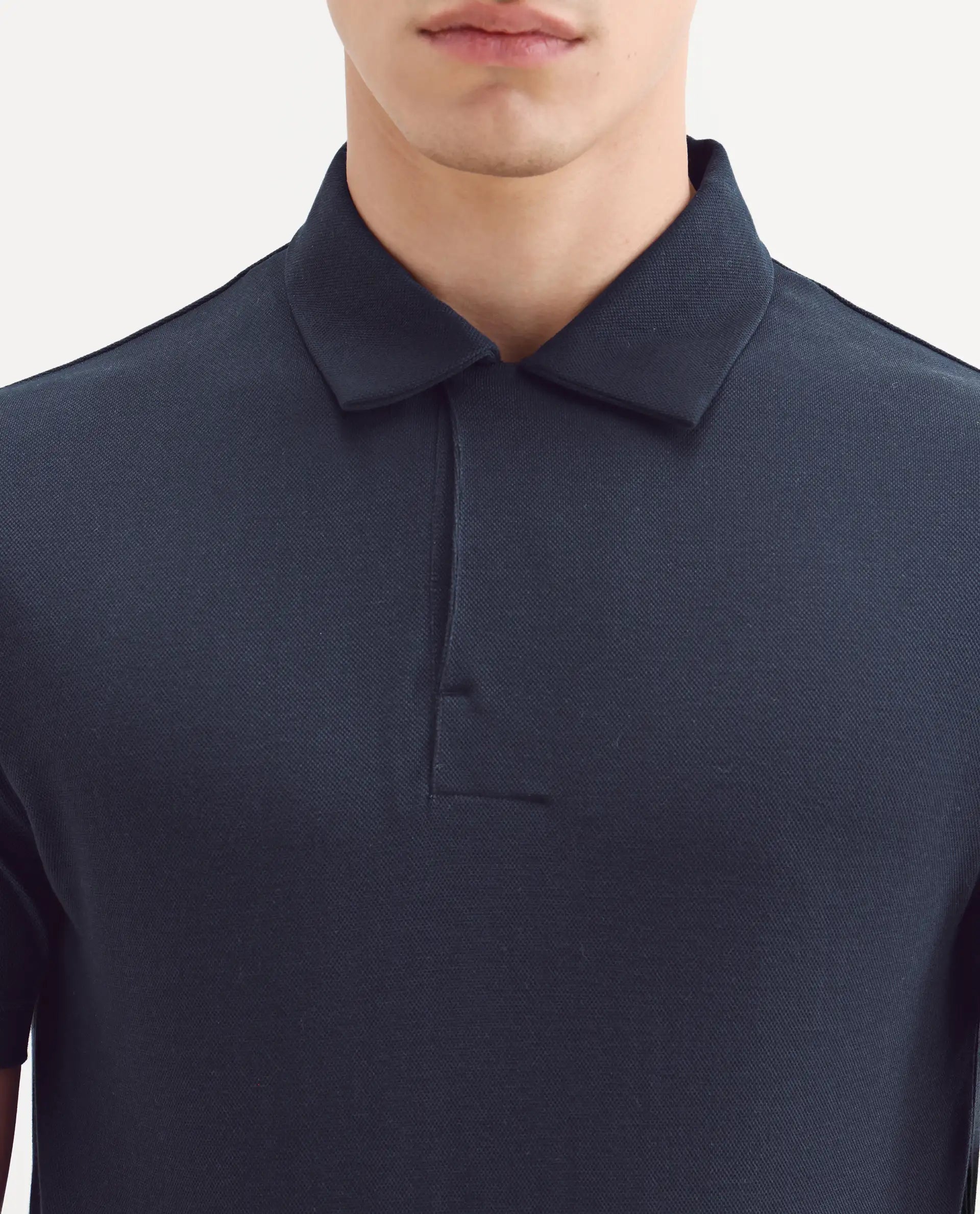 Rare Rabbit Men's Mers Dark Navy Cotton Fabric Half Sleeve Spread Collar Regular Fit Plain Polo