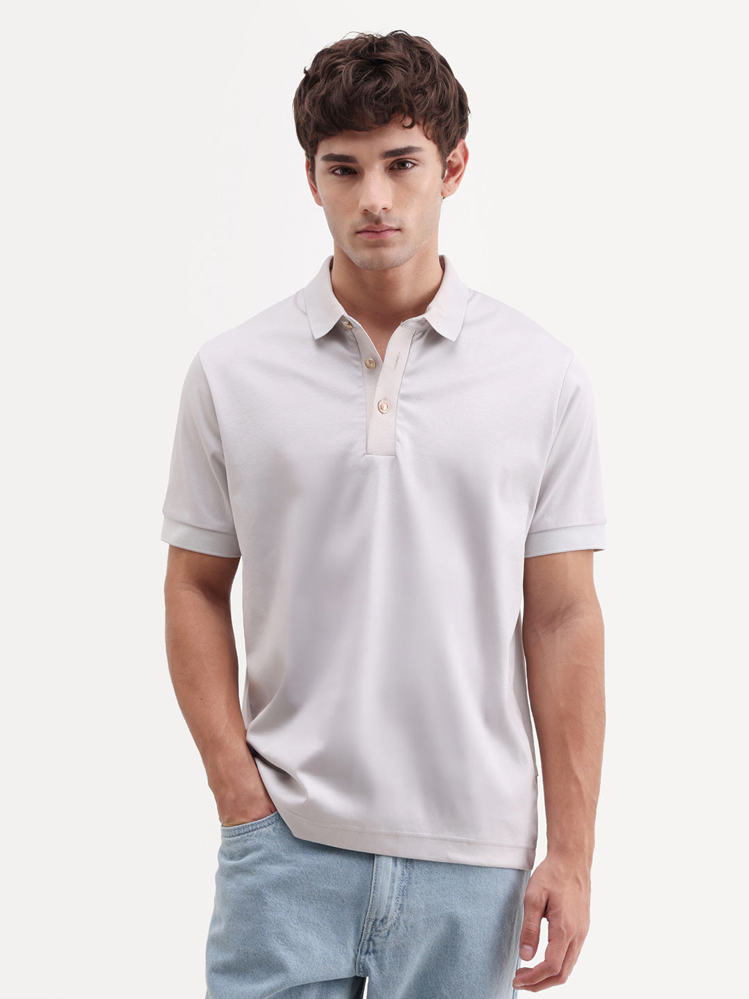 Rare Rabbit Men's Nish Pastel Green Cotton Fabric Half Sleeve Spread Collar Regular Fit Plain Polo