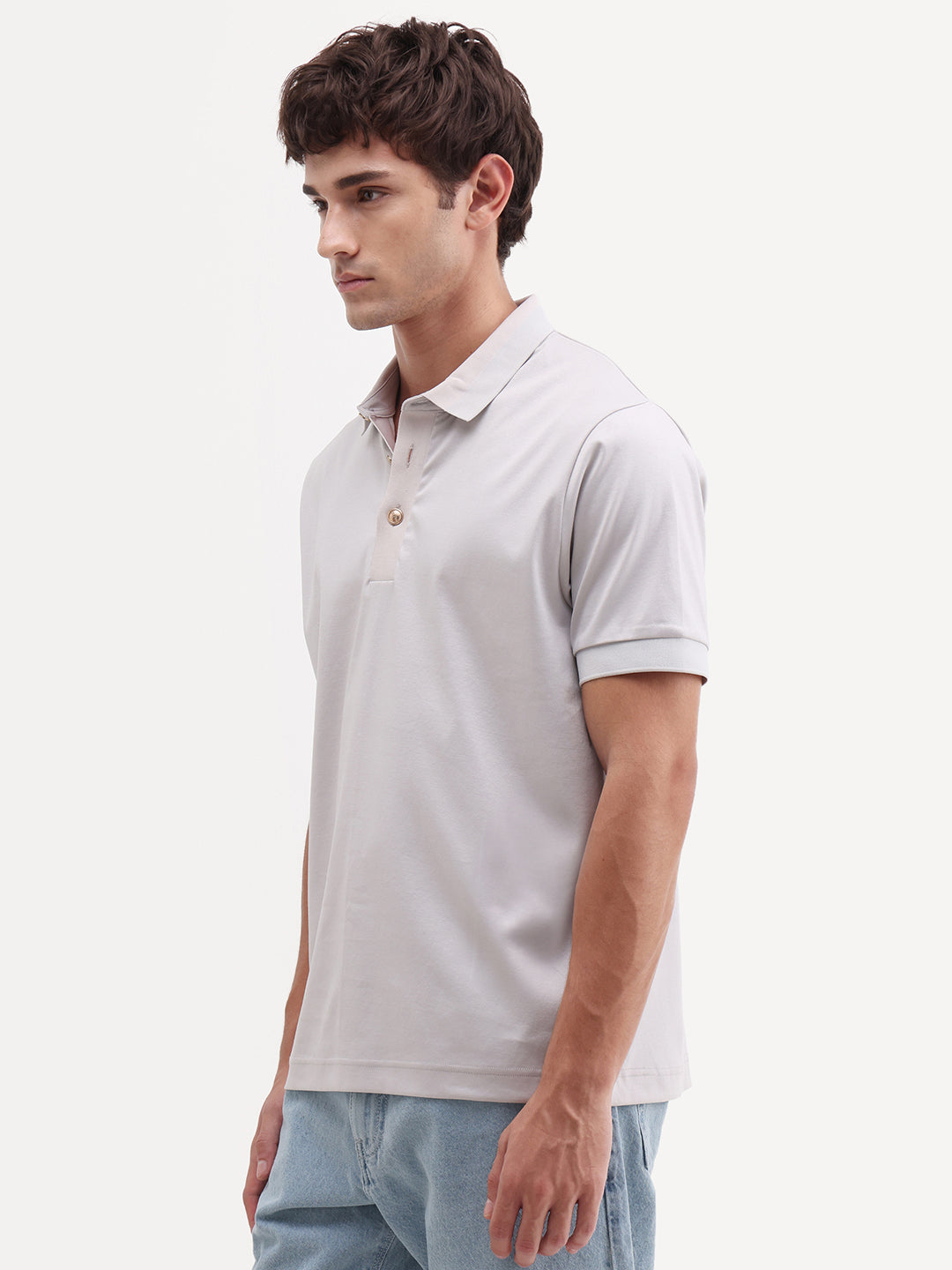 Rare Rabbit Men's Nish Pastel Green Cotton Fabric Half Sleeve Spread Collar Regular Fit Plain Polo