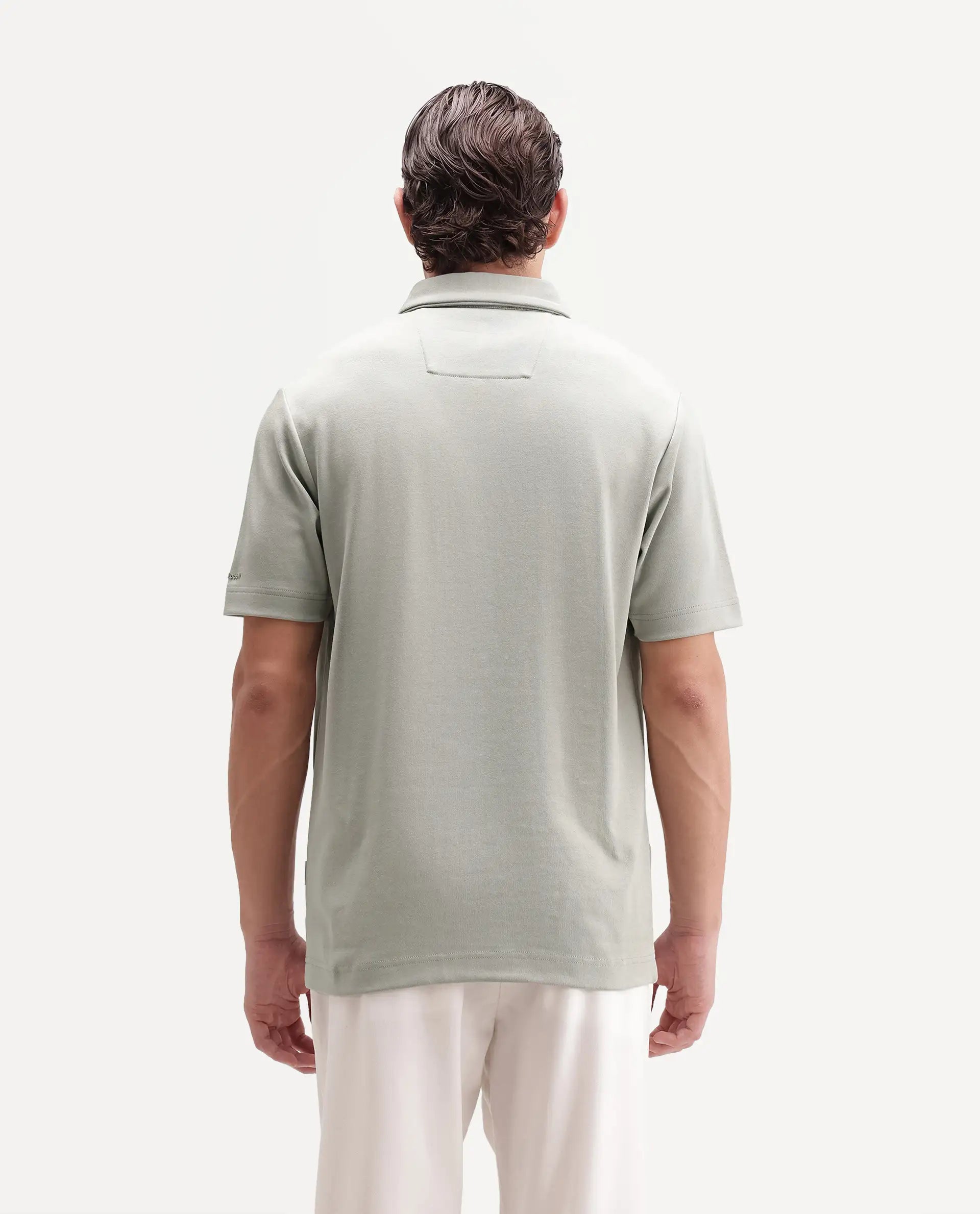 Rare Rabbit Men's Promp Dusky Green Cotton Blend Fabric Half Sleeve Spread Collar Regular Fit Plain Polo