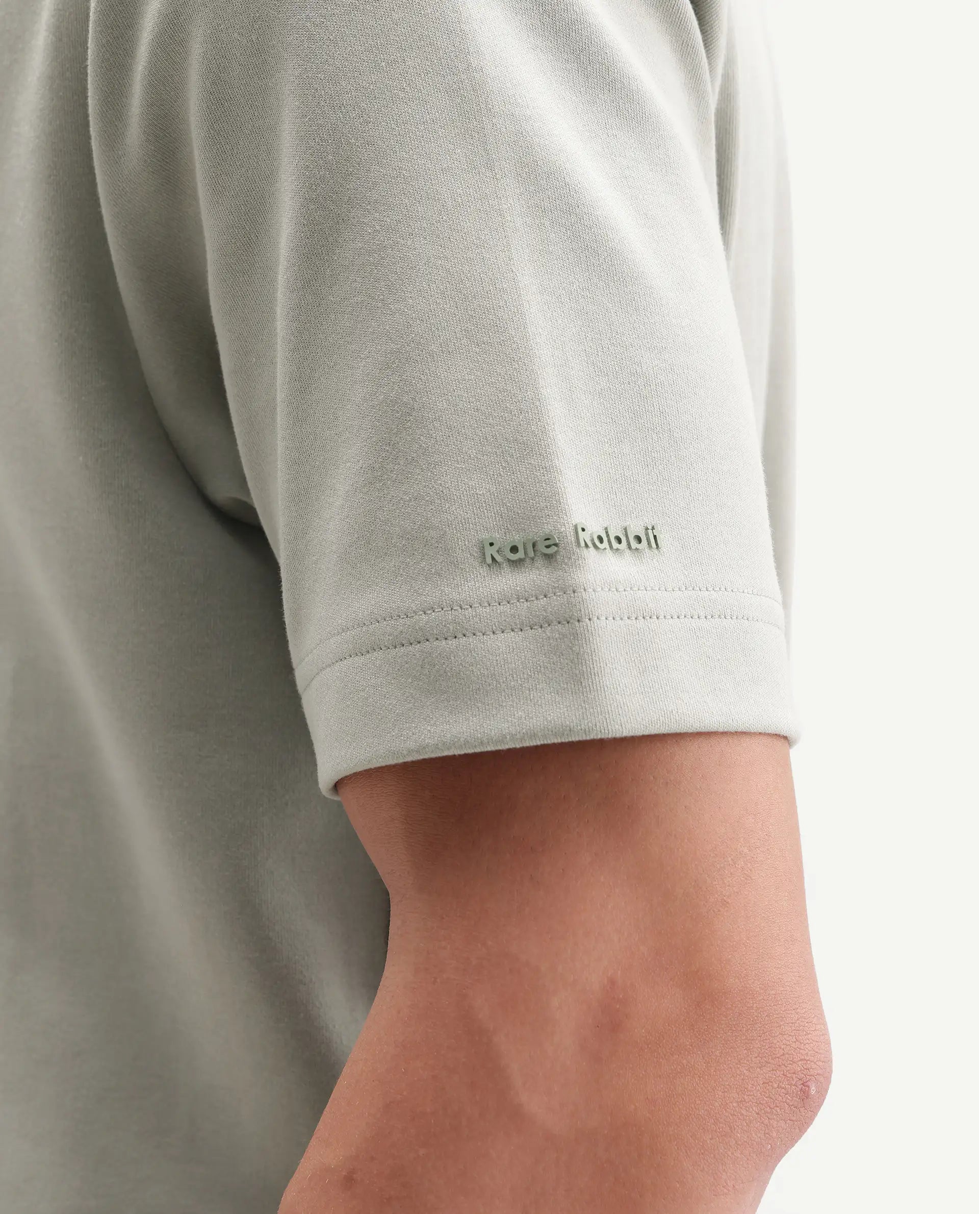 Rare Rabbit Men's Promp Dusky Green Cotton Blend Fabric Half Sleeve Spread Collar Regular Fit Plain Polo