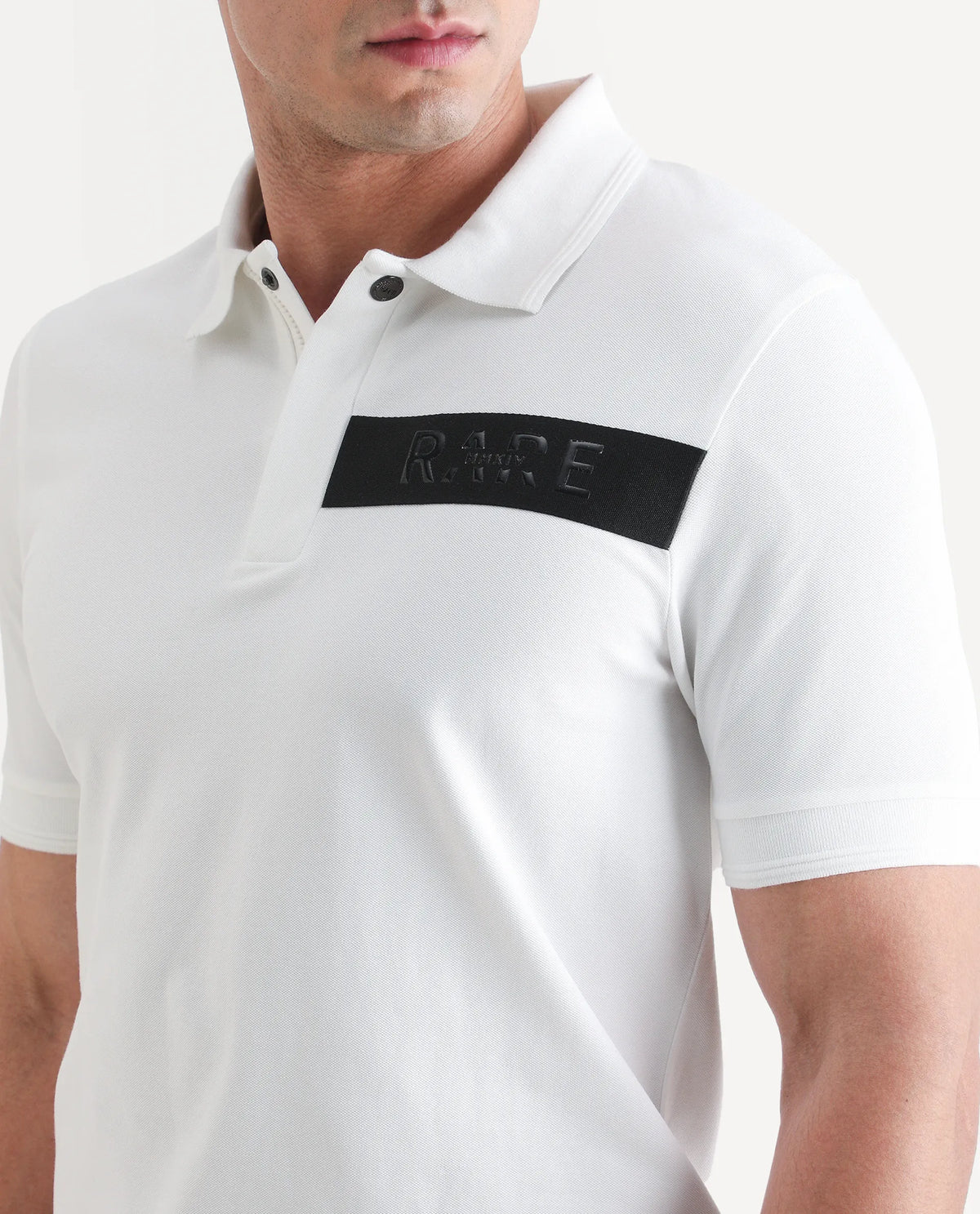 Rare Rabbit Men's Remo-S26 White Cotton Blend Fabric Half Sleeve Spread Collar Regular Fit Plain Polo