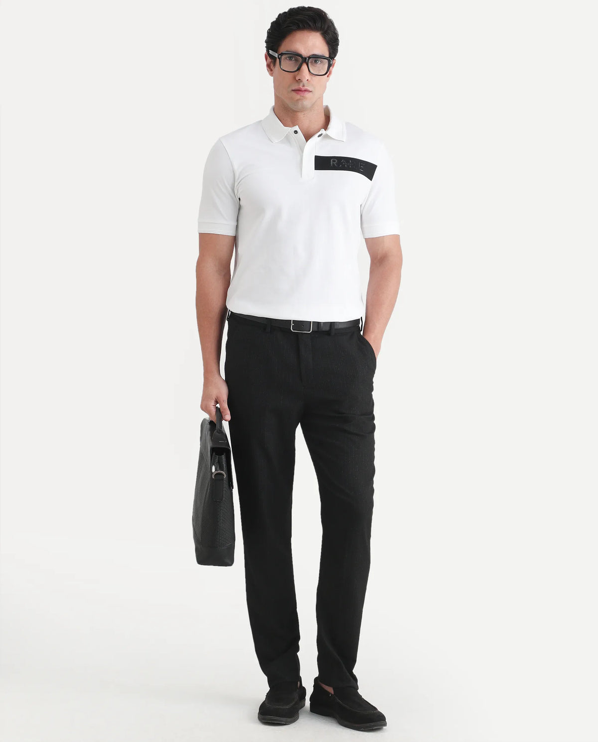 Rare Rabbit Men's Remo-S26 White Cotton Blend Fabric Half Sleeve Spread Collar Regular Fit Plain Polo