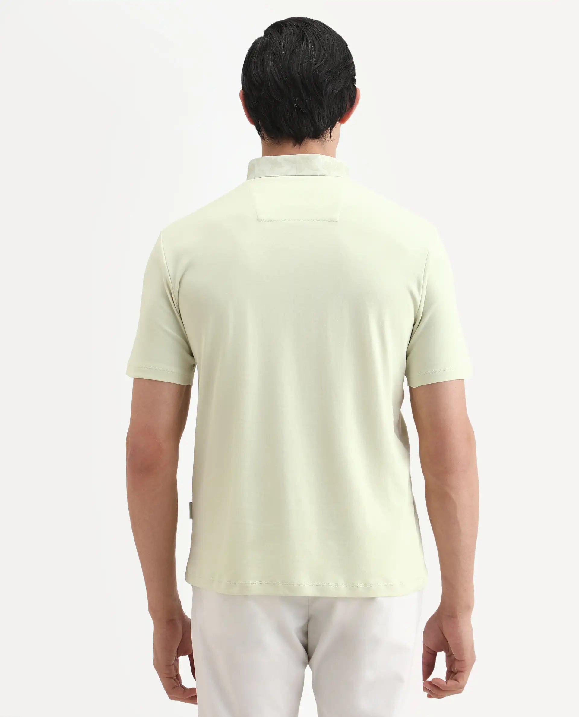 Rare Rabbit Men's Ringer-S26 Pastel Green Cotton Fabric Half Sleeve Spread Collar Regular Fit Plain Polo
