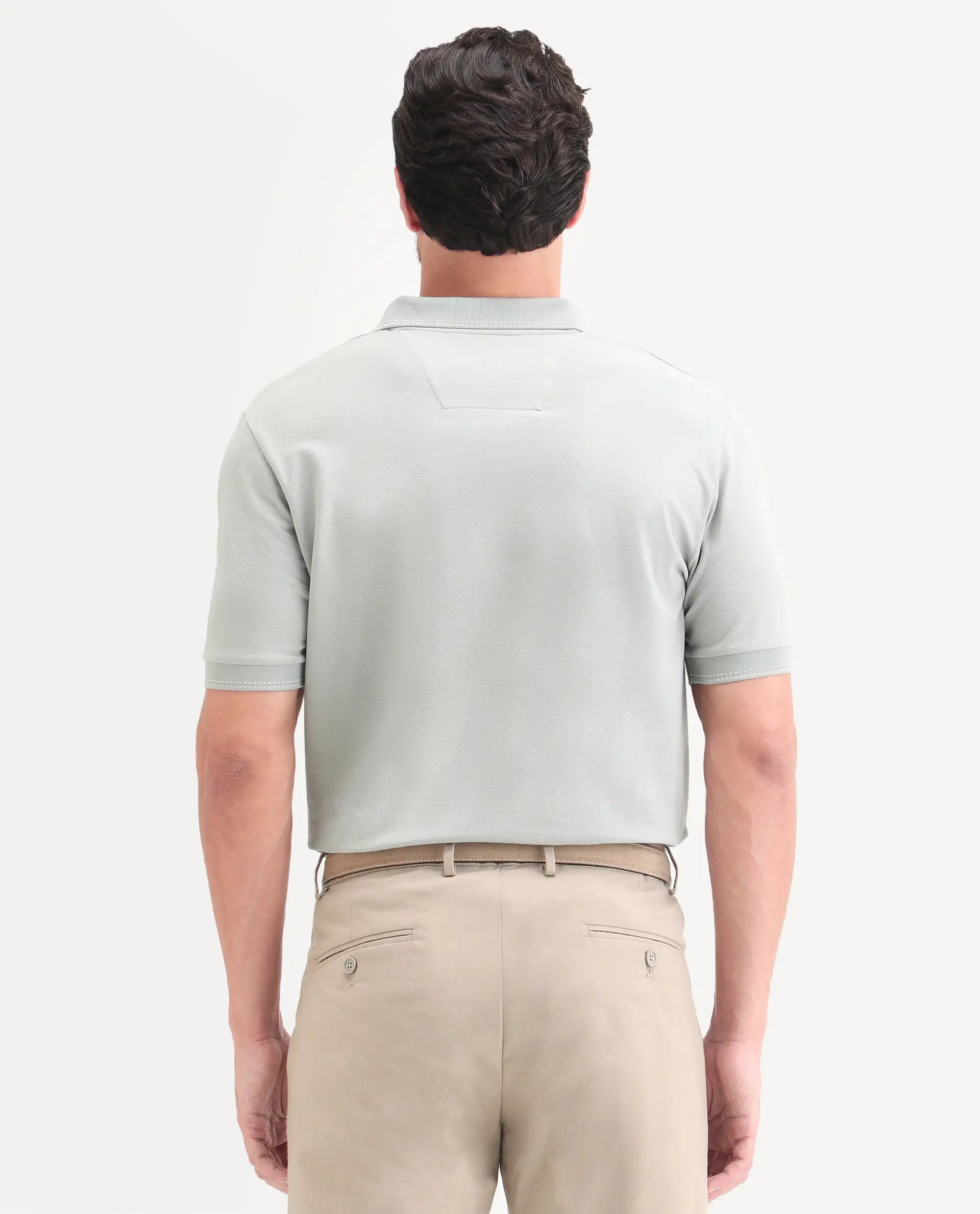 Rare Rabbit Men's Rowl-S26 Dusky Green Cotton Blend Fabric Half Sleeve Spread Collar Regular Fit Plain Polo