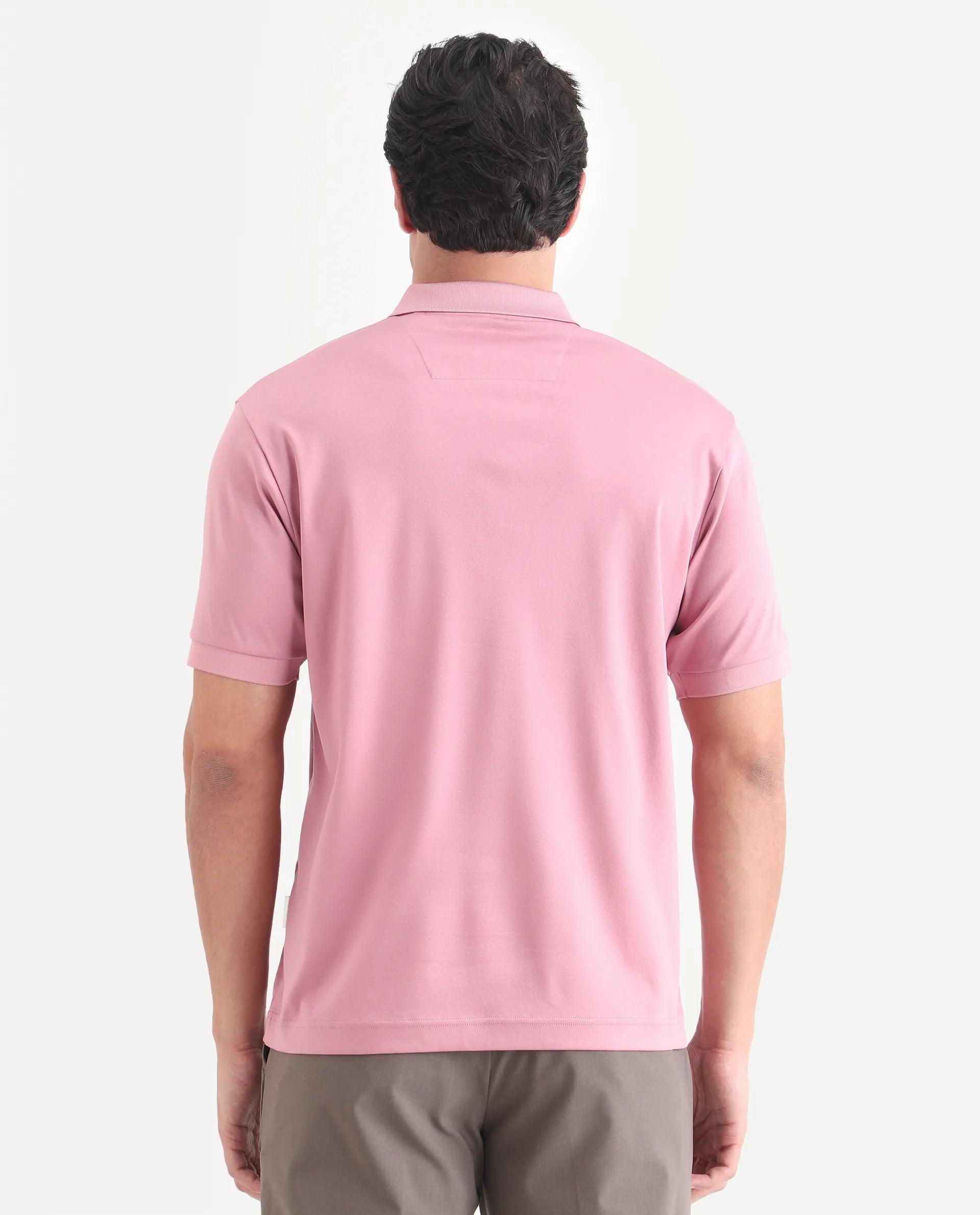 Rare Rabbit Men's Row-S26 Dusky Pink Cotton Fabric Half Sleeve Spread Collar Regular Fit Plain Polo