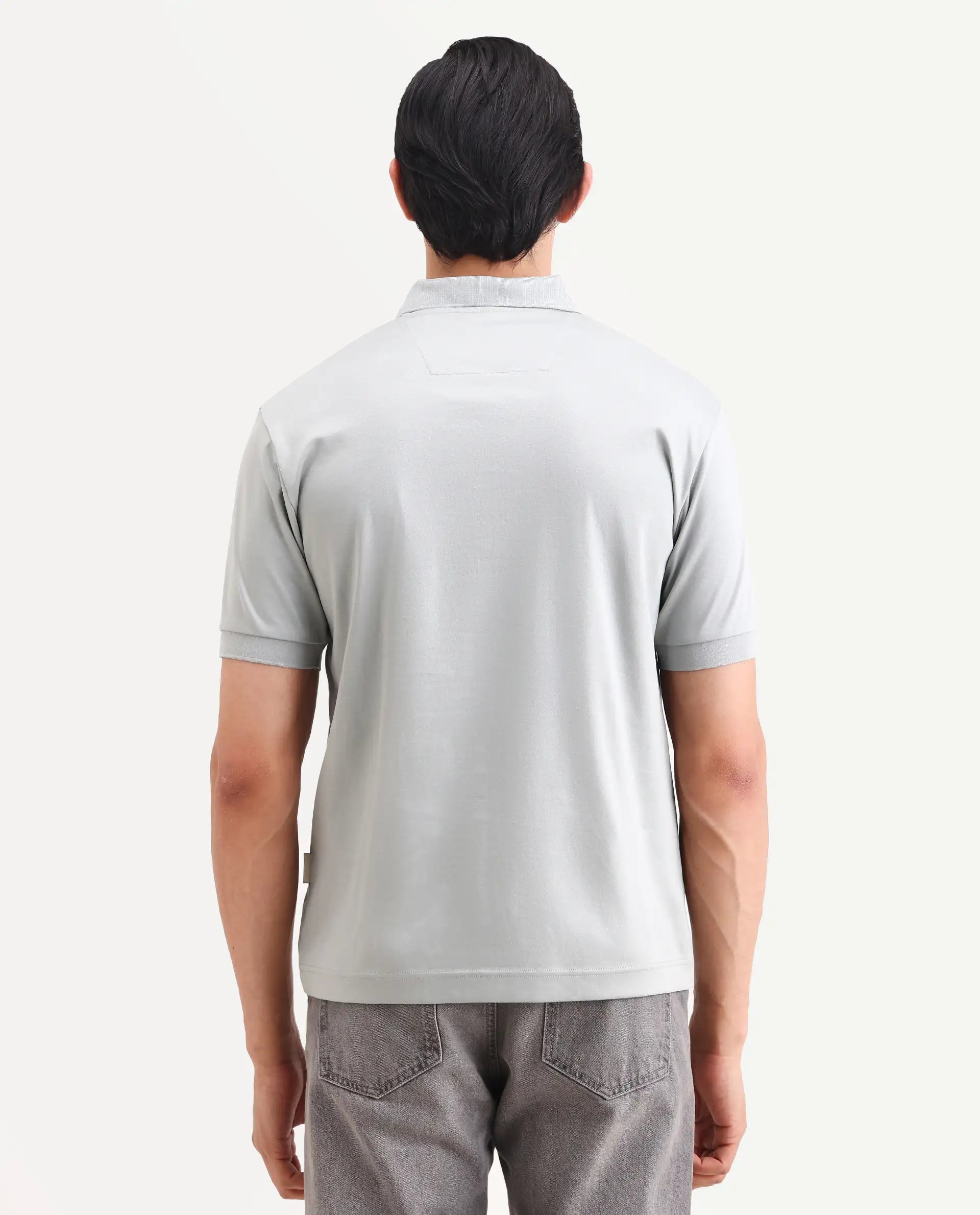 Rare Rabbit Men's Row-S26 Dusky Green Cotton Fabric Half Sleeve Spread Collar Regular Fit Plain Polo
