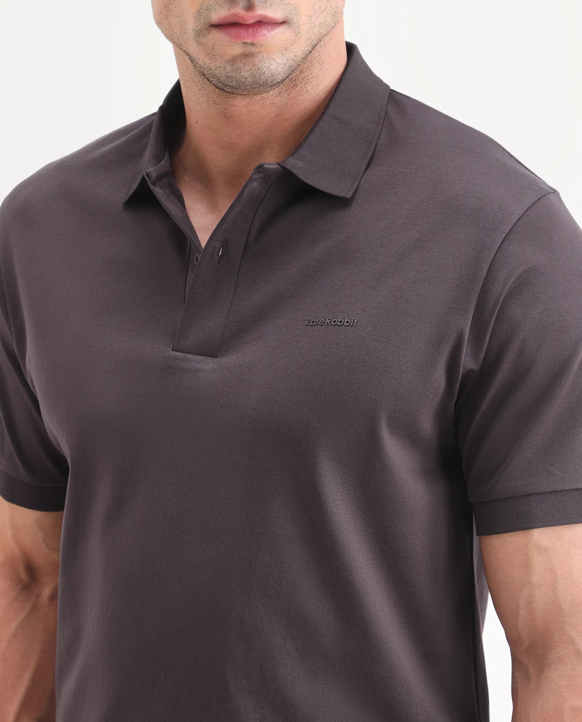 Rare Rabbit Men's Row-S26 Brown Cotton Fabric Half Sleeve Spread Collar Regular Fit Plain Polo
