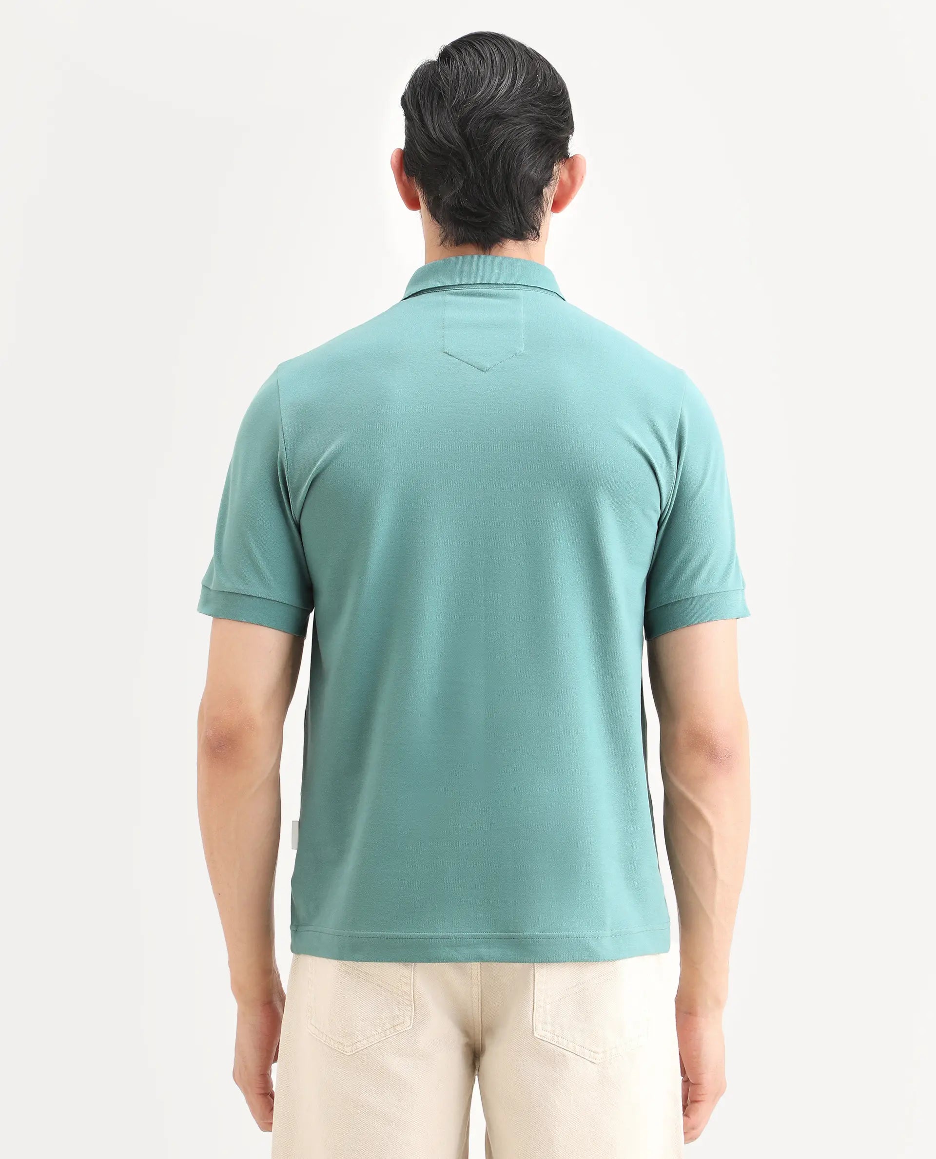 Rare Rabbit Men's Salis-S26 Dusky Green Cotton Blend Fabric Half Sleeve Spread Collar Regular Fit Plain Polo