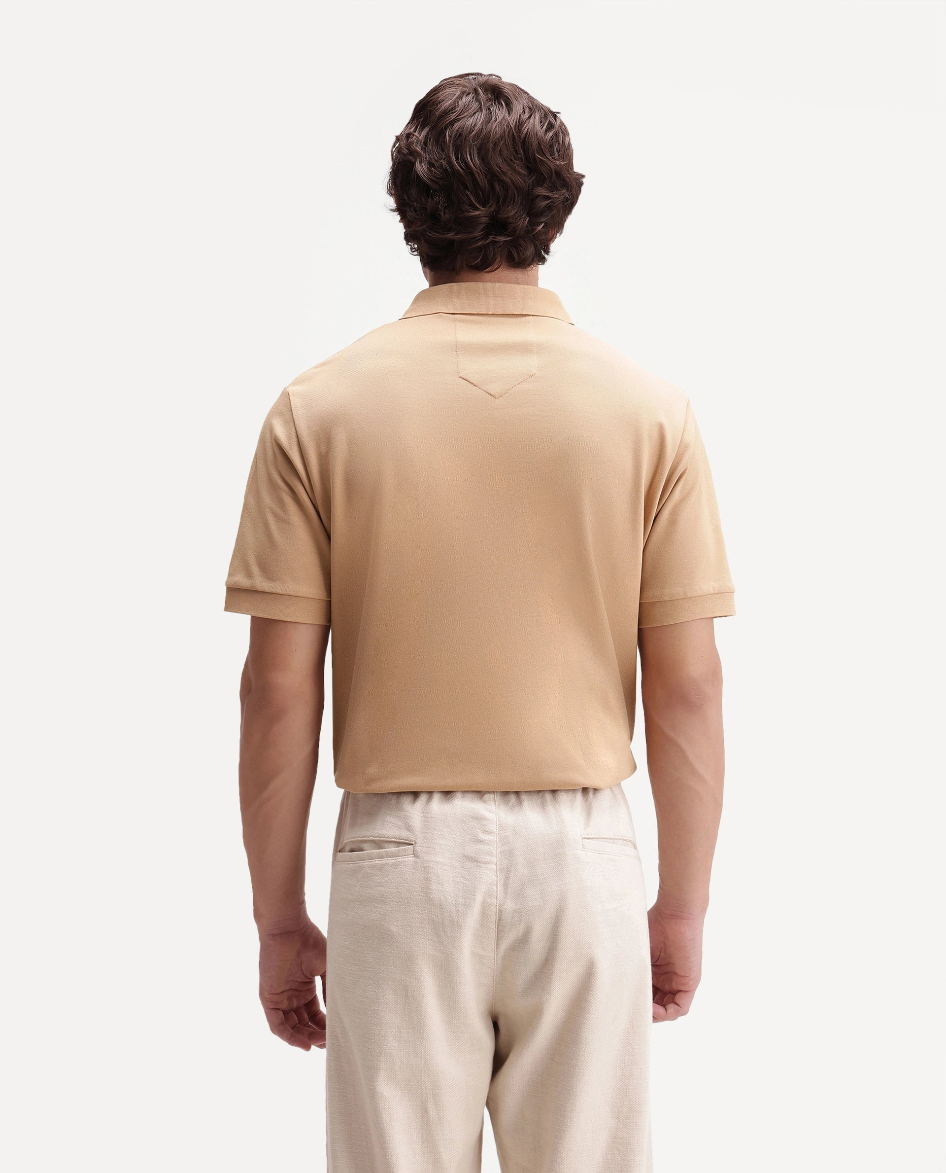 Rare Rabbit Men's Salis-S26 Light Yellow Cotton Blend Fabric Half Sleeve Spread Collar Regular Fit Plain Polo