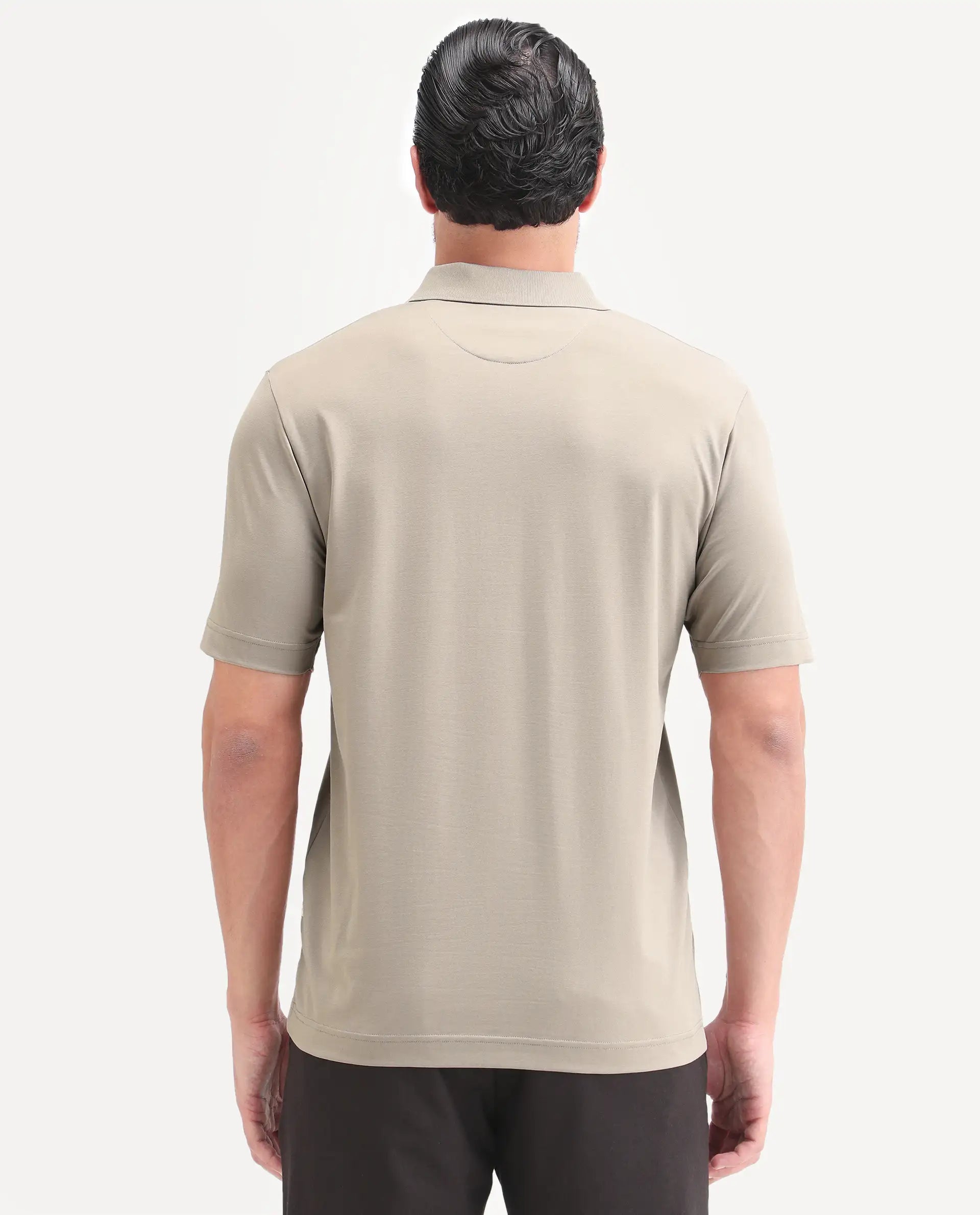 Rare Rabbit Men's Tang-S26 Dusky Beige Cotton Blend Fabric Half Sleeve Spread Collar Regular Fit Plain Polo