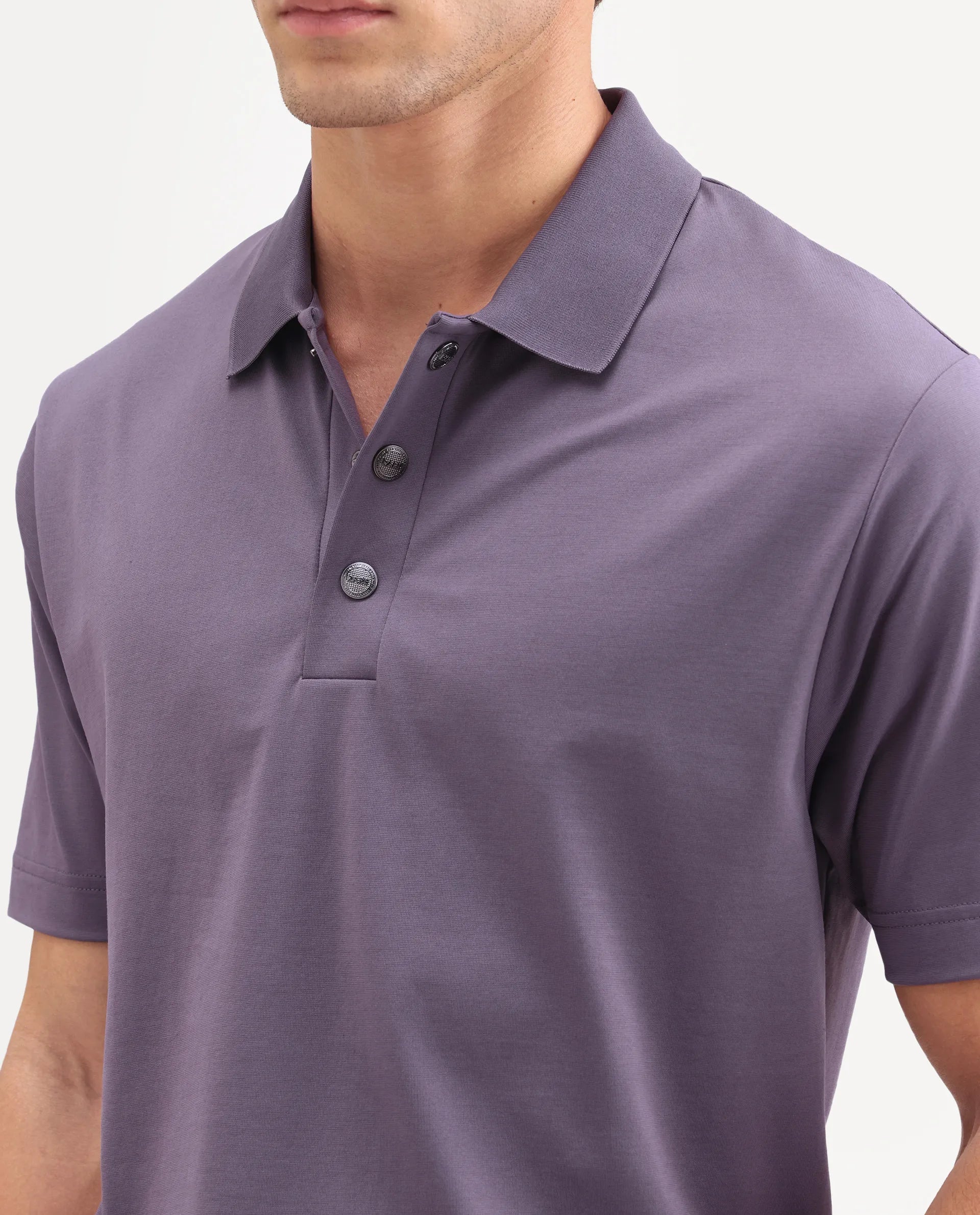 Rare Rabbit Men's Tang-S26 Dusky Purple Cotton Blend Fabric Half Sleeve Spread Collar Regular Fit Plain Polo