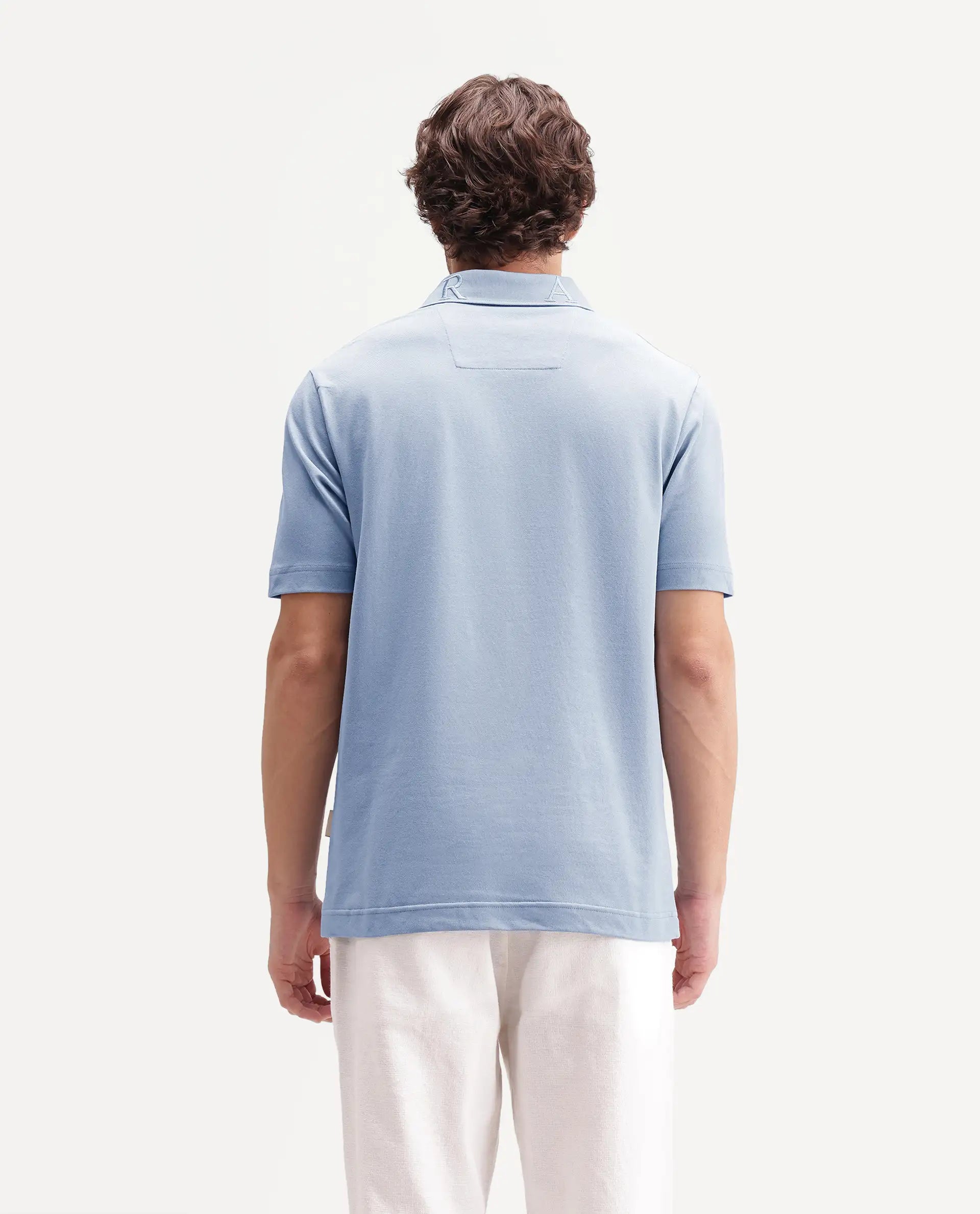 Rare Rabbit Men's Thero-S26 Dusky Blue Cotton Blend Fabric Half Sleeve Spread Collar Regular Fit Plain Polo