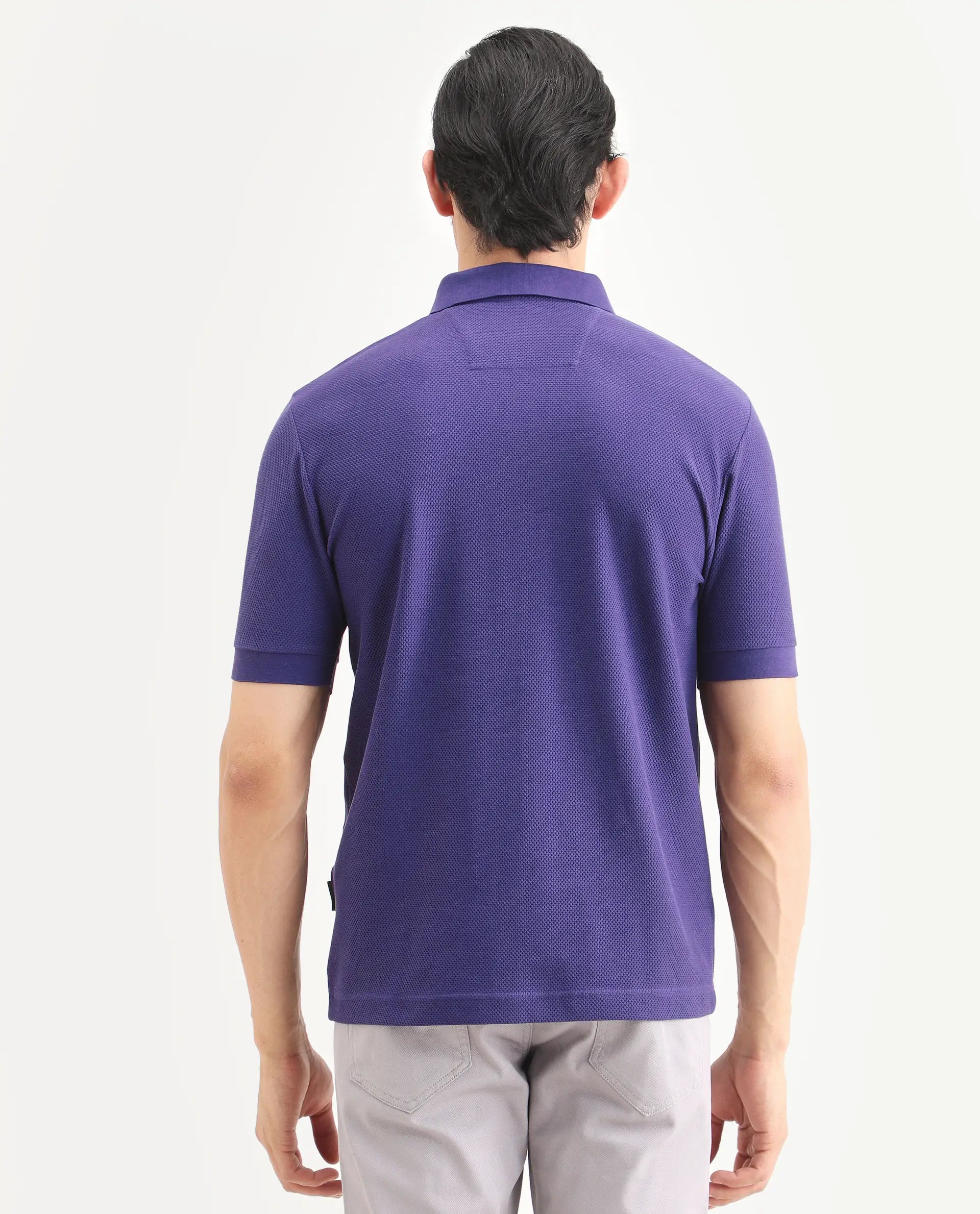 Rare Rabbit Men's Zego Flouroscent Purple Cotton Blend Fabric Half Sleeve Jonny Collar Regular Fit Plain Polo