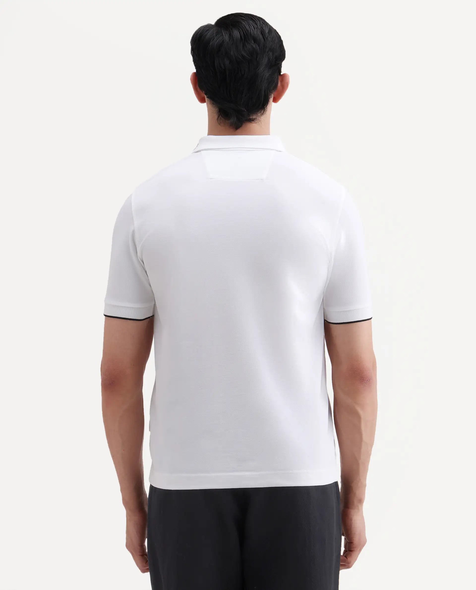 Rare Rabbit Men's Limo-S26 White Cotton Blend Fabric Half Sleeve Spread Collar Regular Fit Plain Polo