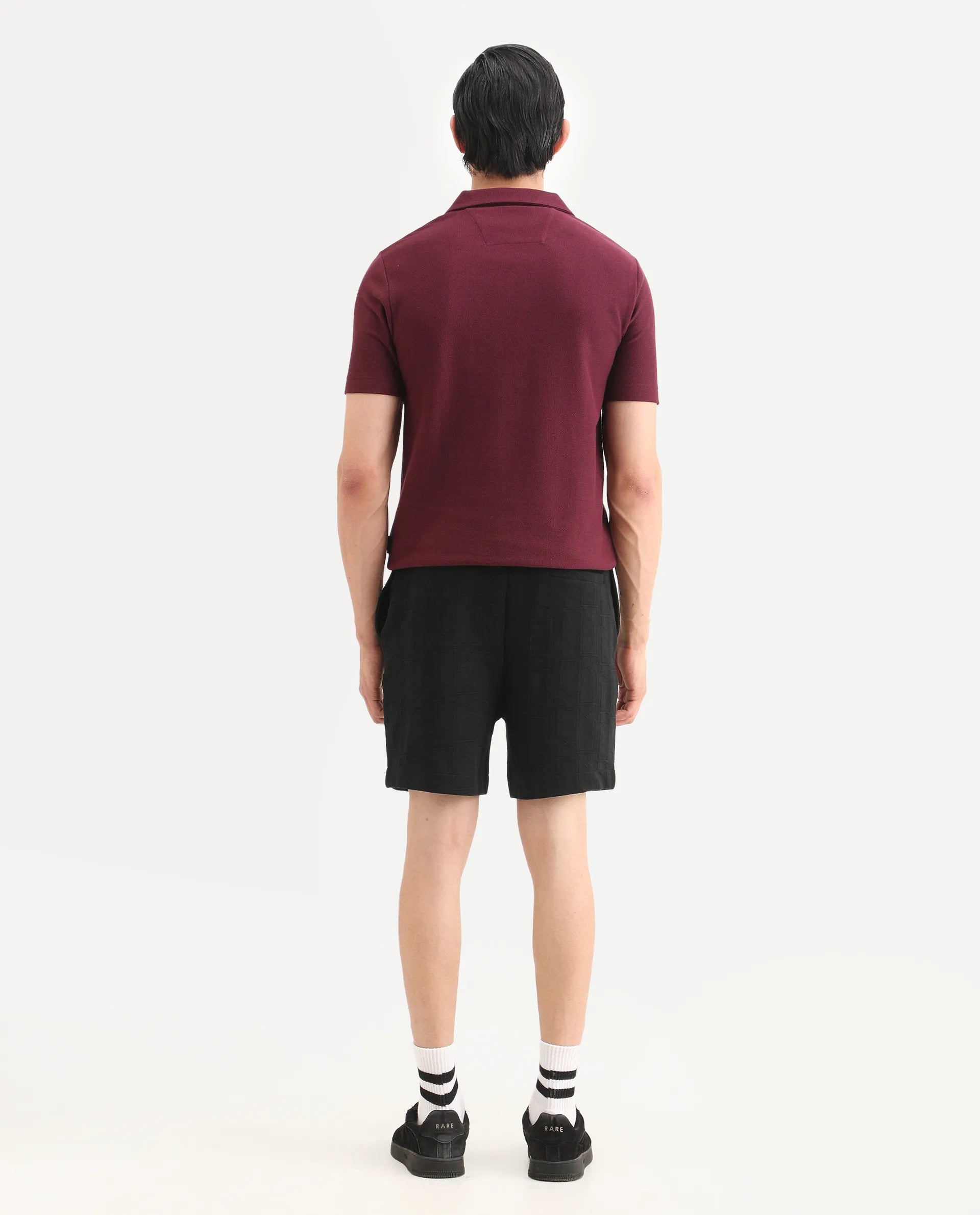 Rare Rabbit Men's Jas-1-Sh Black Polyester Blend Fabric Regular Fit Textured Shorts