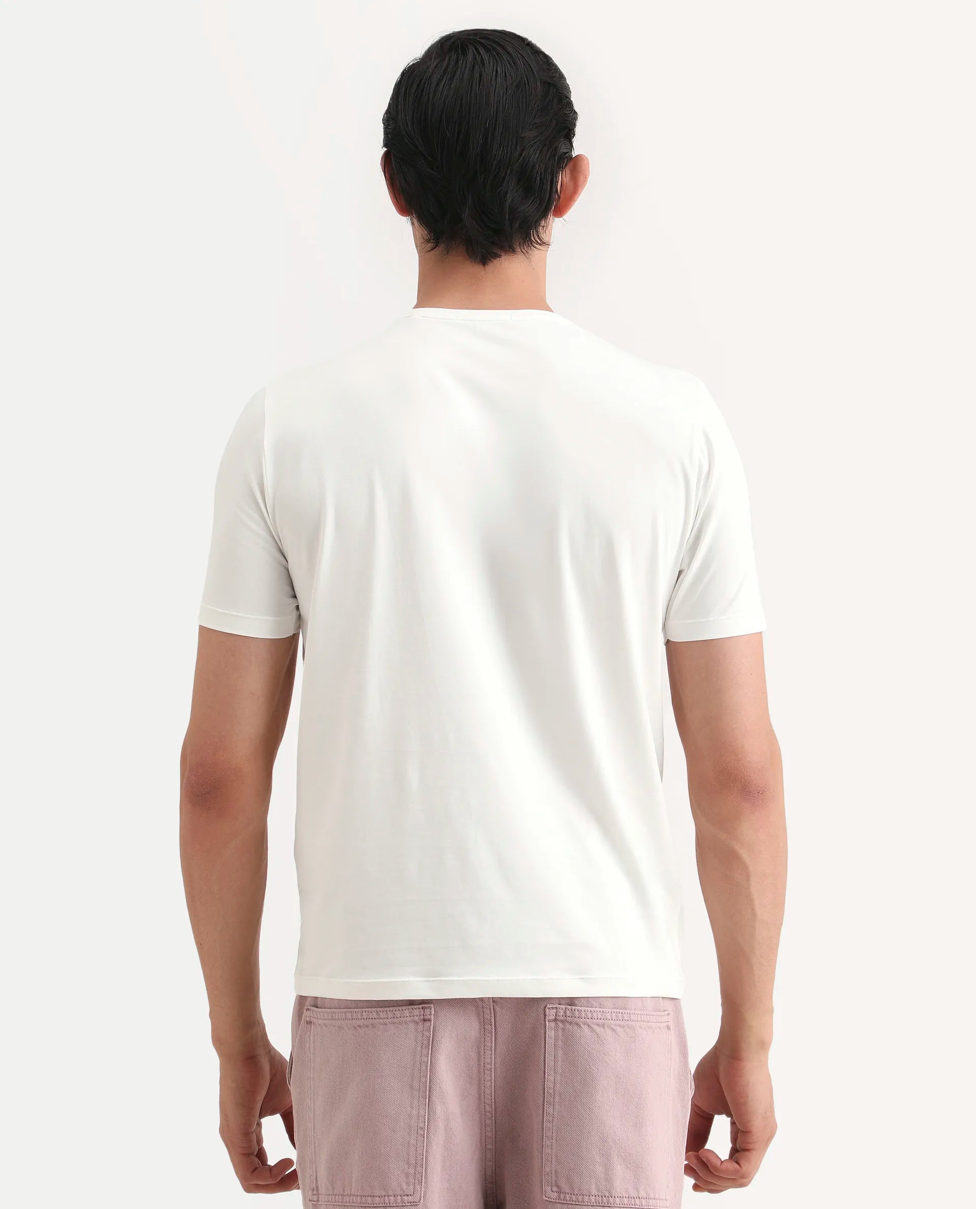 Rare Rabbit Men's Bette Off White Cotton Blend Fabric Half Sleeve Crew Neck Regular Fit Graphic Print T-Shirt