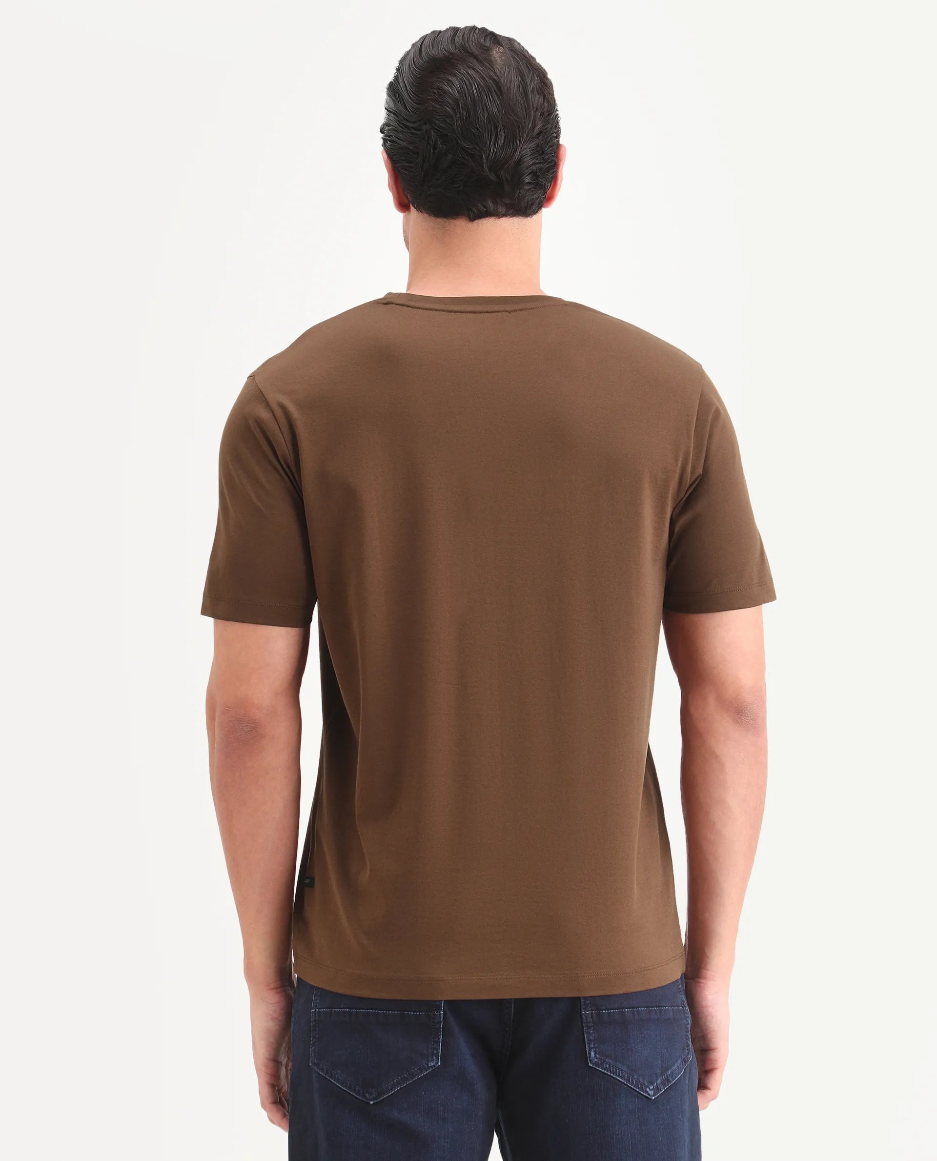 Rare Rabbit Men's Fiol Dusky Orange Cotton Fabric Half Sleeve Crew Neck Regular Fit Graphic Print T-Shirt