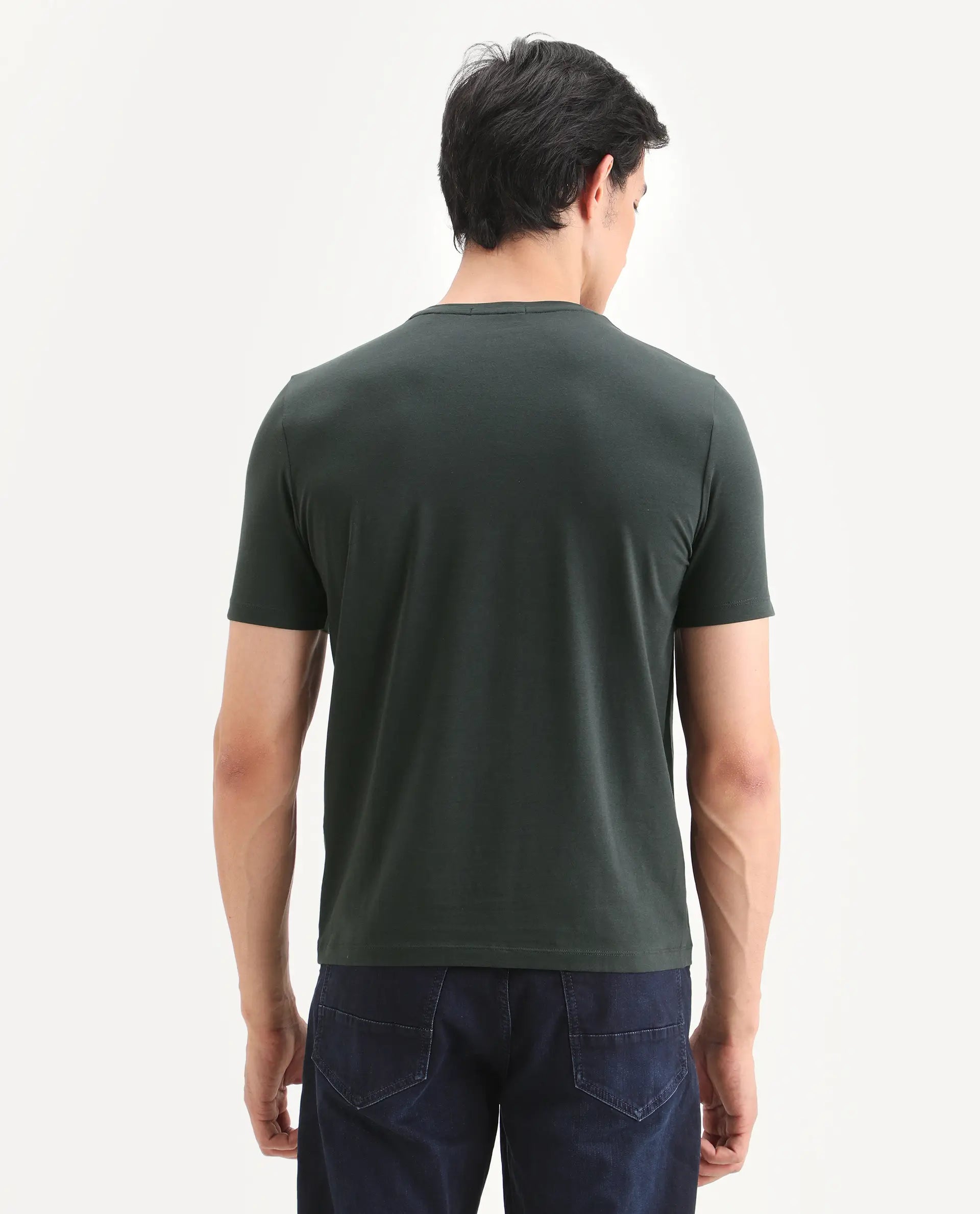 Rare Rabbit Men's Ingi Dark Grey Cotton Blend Fabric Half Sleeve Crew Neck Regular Fit Graphic Print T-Shirt