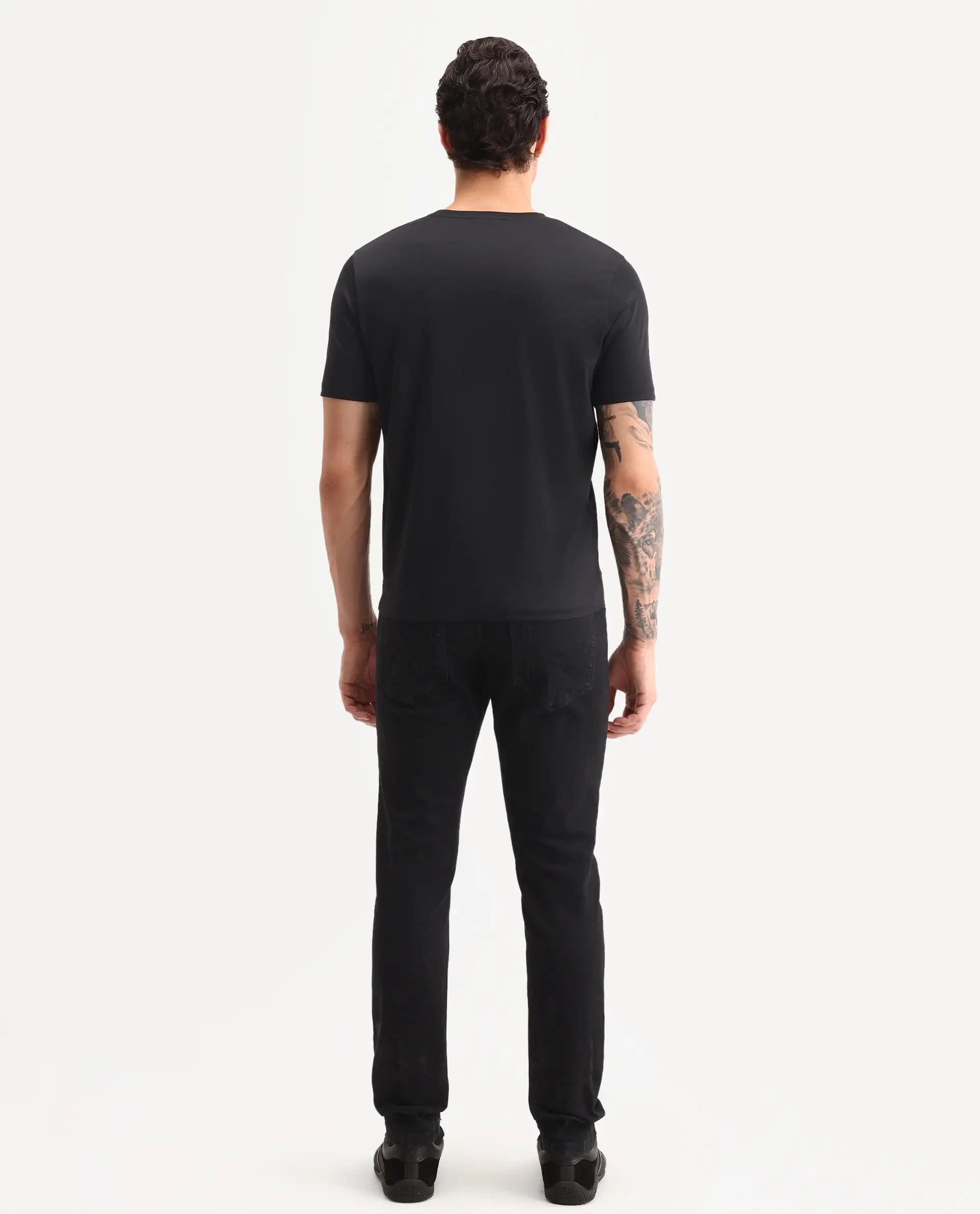 Rare Rabbit Men's Astra Bh Black Cotton Blend Fabric Shank And Zipper Hawk Slim Plain Jeans