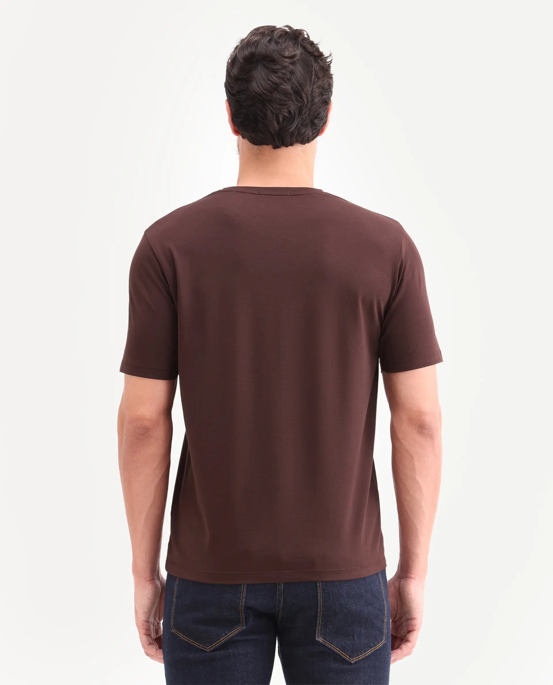 Rare Rabbit Men's Rabbit-26 Dark Brown Cotton Blend Fabric Half Sleeve Crew Neck Regular Fit Graphic Print T-Shirt