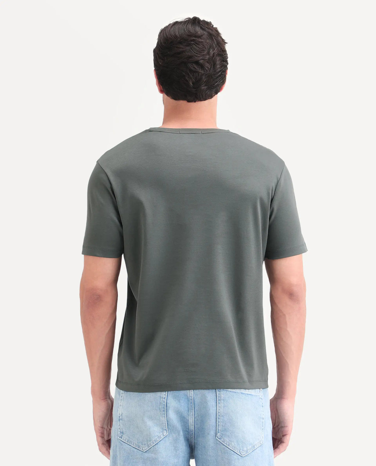 Rare Rabbit Men's Nabo Grey Cotton Fabric Half Sleeve Crew Neck Regular Fit Graphic Print T-Shirt