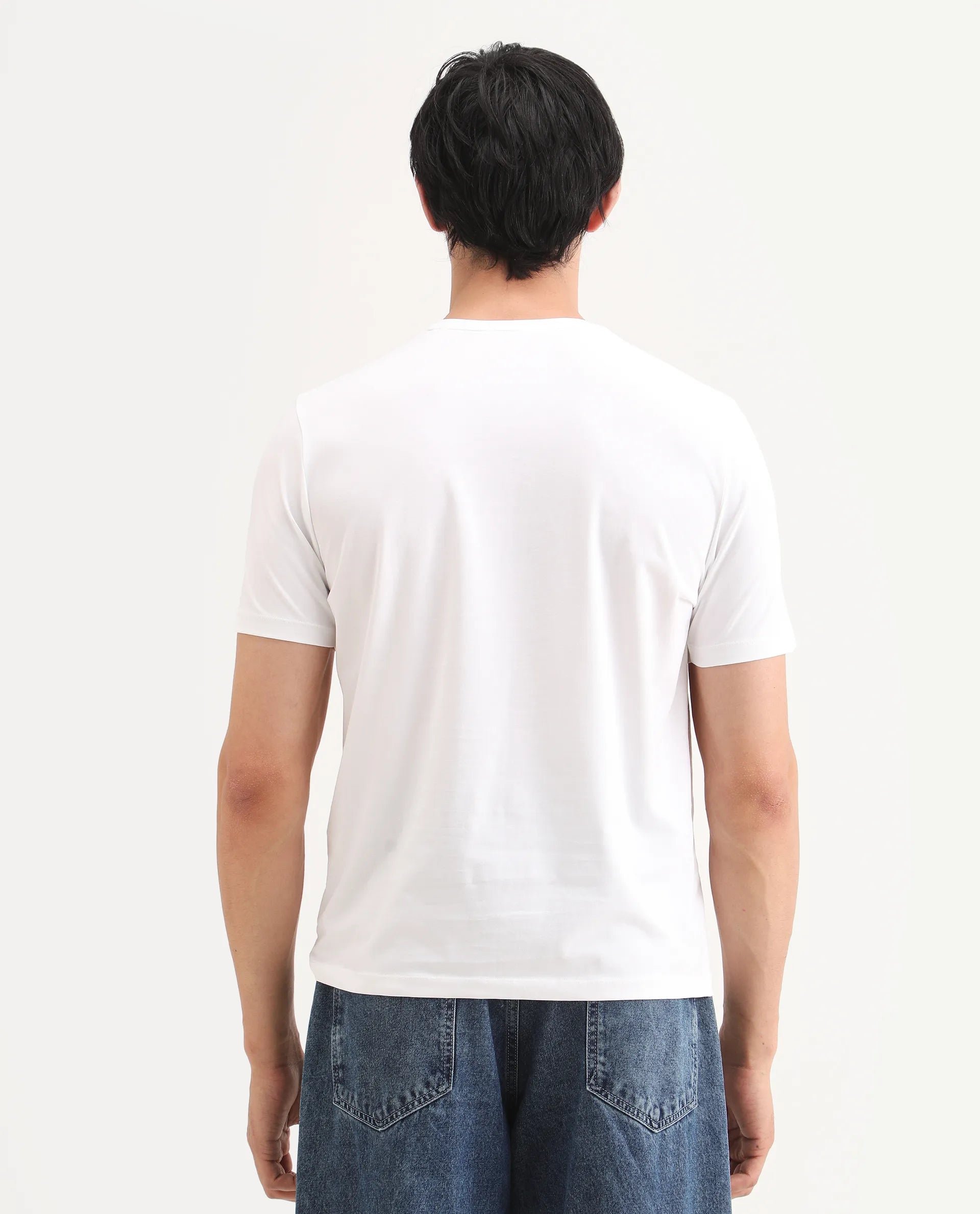 Rare Rabbit Men's Nes White Cotton Blend Fabric Half Sleeve Crew Neck Regular Fit Graphic Print T-Shirt