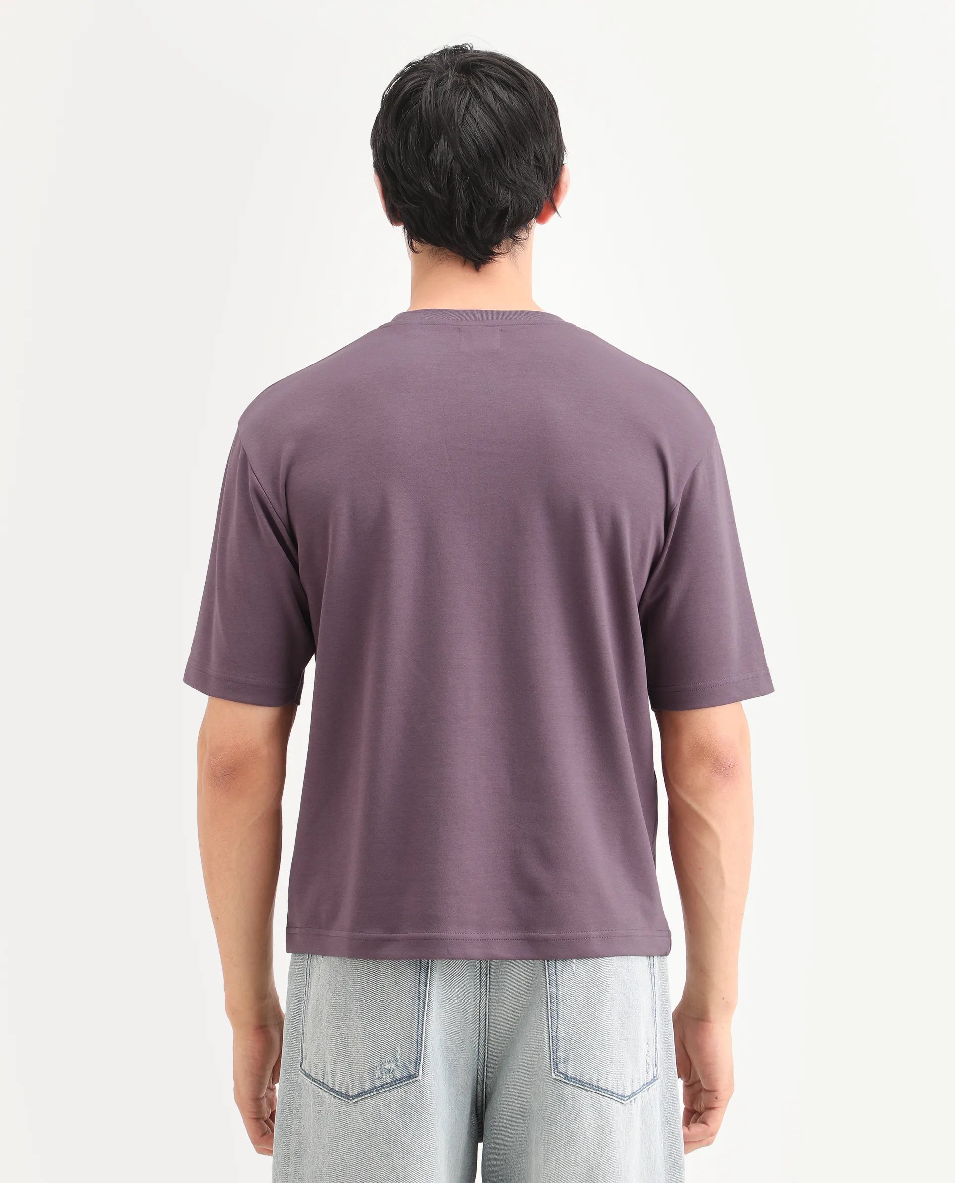 Rare Rabbit Men's Qlo-S26 Dusky Pink Cotton Blend Fabric Half Sleeve Crew Neck Oversize Plain T-Shirt