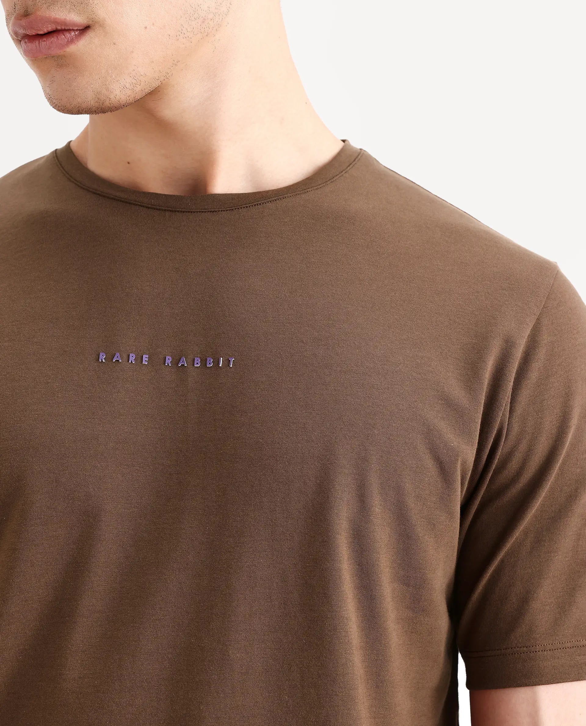 Rare Rabbit Men's Rabbit-S26 Brown Cotton Blend Fabric Half Sleeve Crew Neck Regular Fit Plain T-Shirt