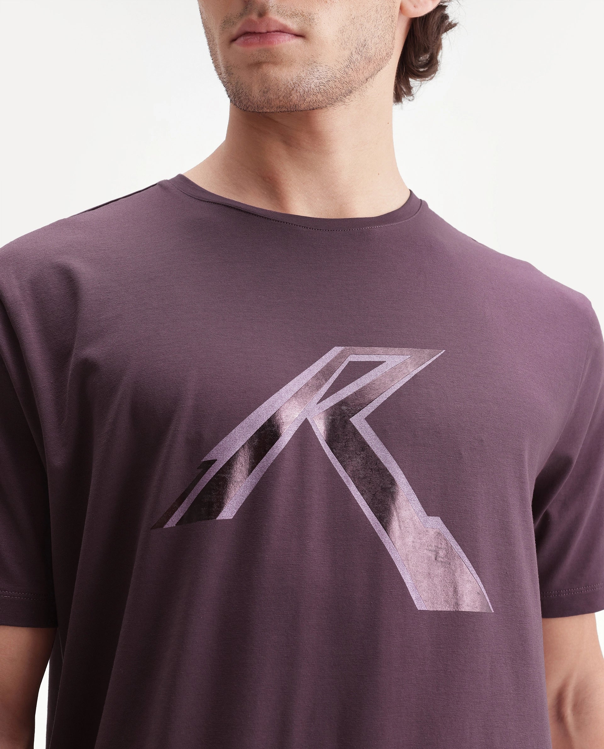 Rare Rabbit Men's Renz Dusky Pink Cotton Blend Fabric Half Sleeve Crew Neck Regular Fit Graphic Print T-Shirt