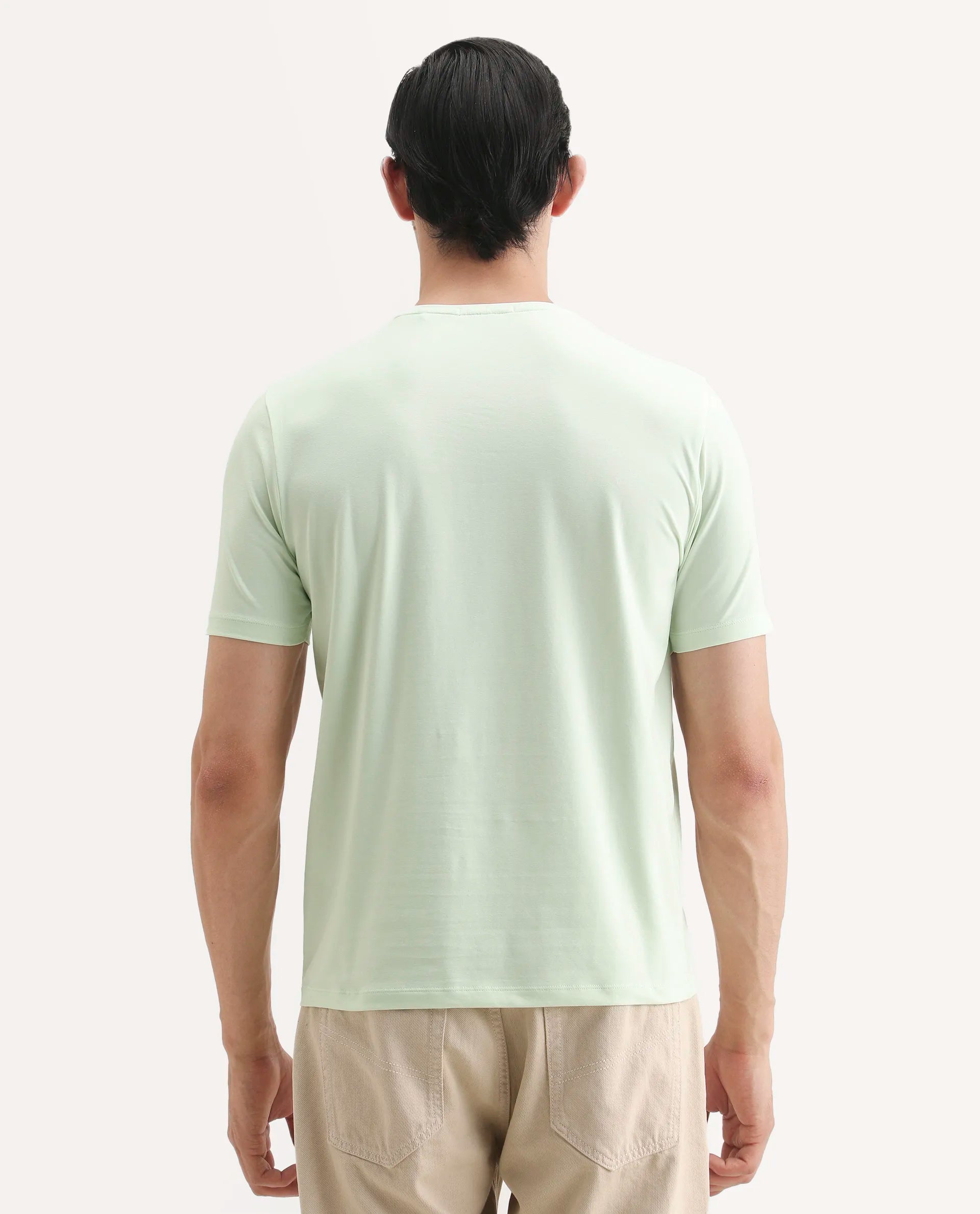 Rare Rabbit Men's Spur Light Green Cotton Blend Fabric Half Sleeve Crew Neck Regular Fit Graphic Print T-Shirt