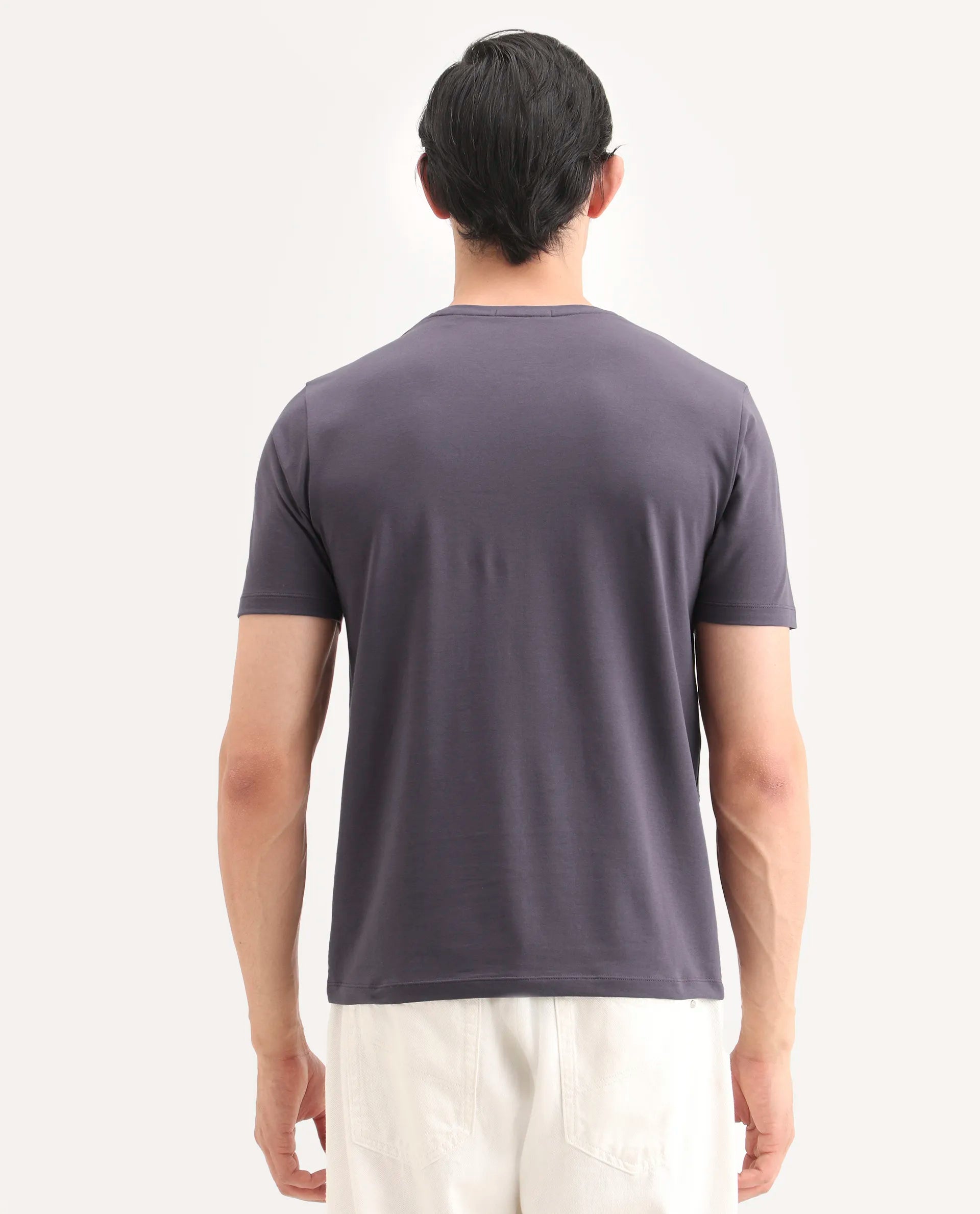 Rare Rabbit Men's Vin Dusky Purple Cotton Blend Fabric Half Sleeve Crew Neck Regular Fit Graphic Print T-Shirt