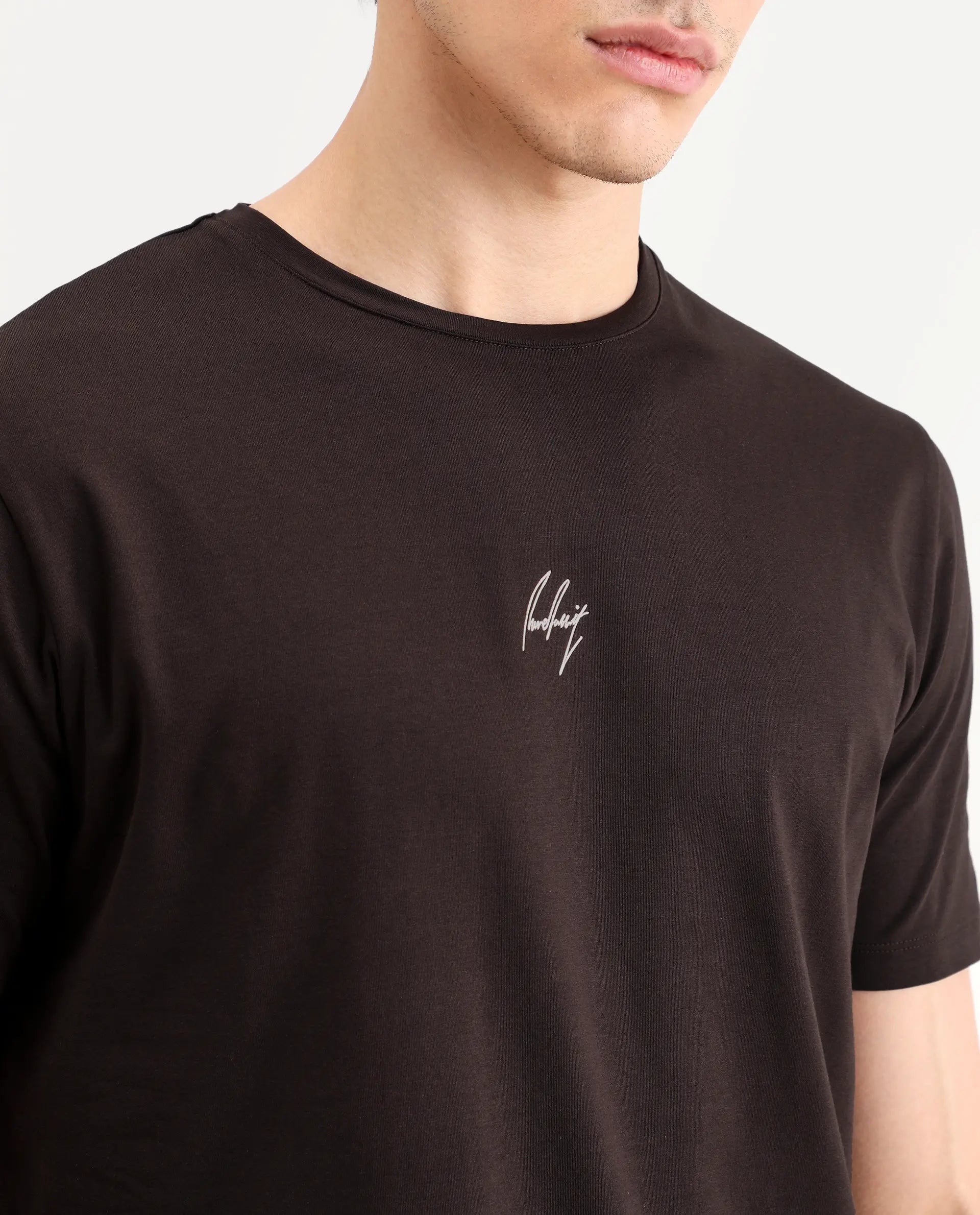Rare Rabbit Men's Wan Light Brown Cotton Blend Fabric Half Sleeve Crew Neck Regular Fit Graphic Print T-Shirt