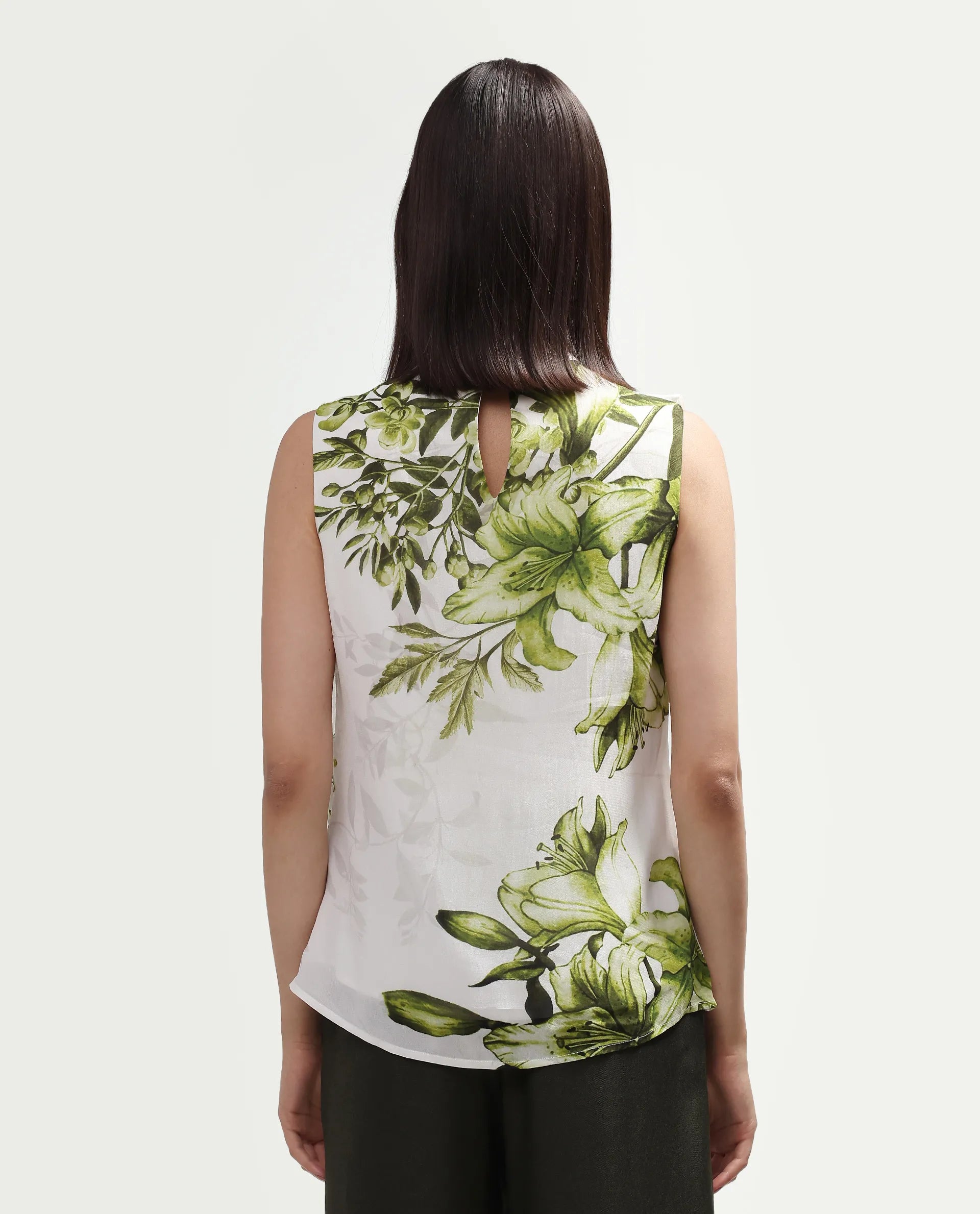 Rareism Women's Alita Off White Viscose Blend Sleeveless Regular Fit Floral Print Top